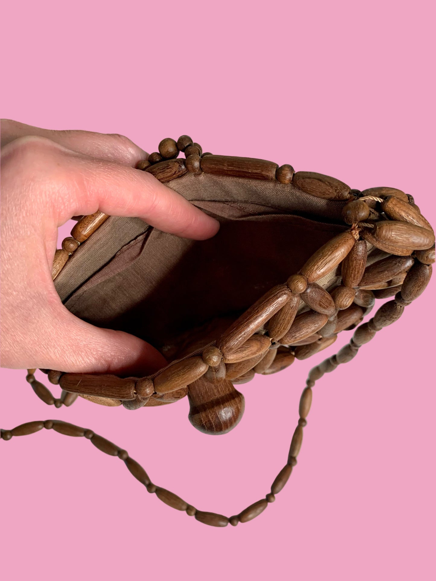 1970s Wooden Bead Shoulder Bag