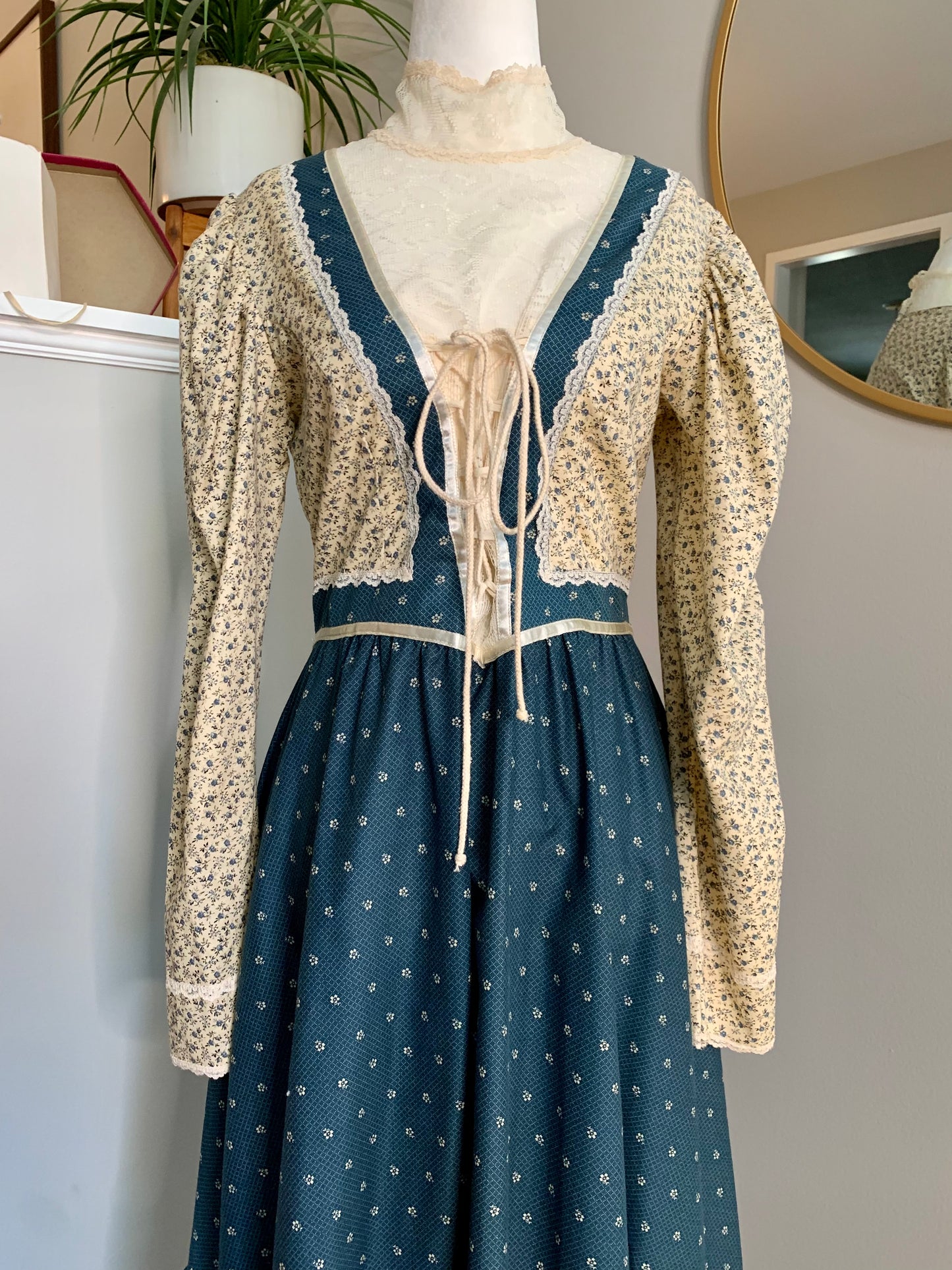 1970s Gunne Sax Blue Prairie Dress