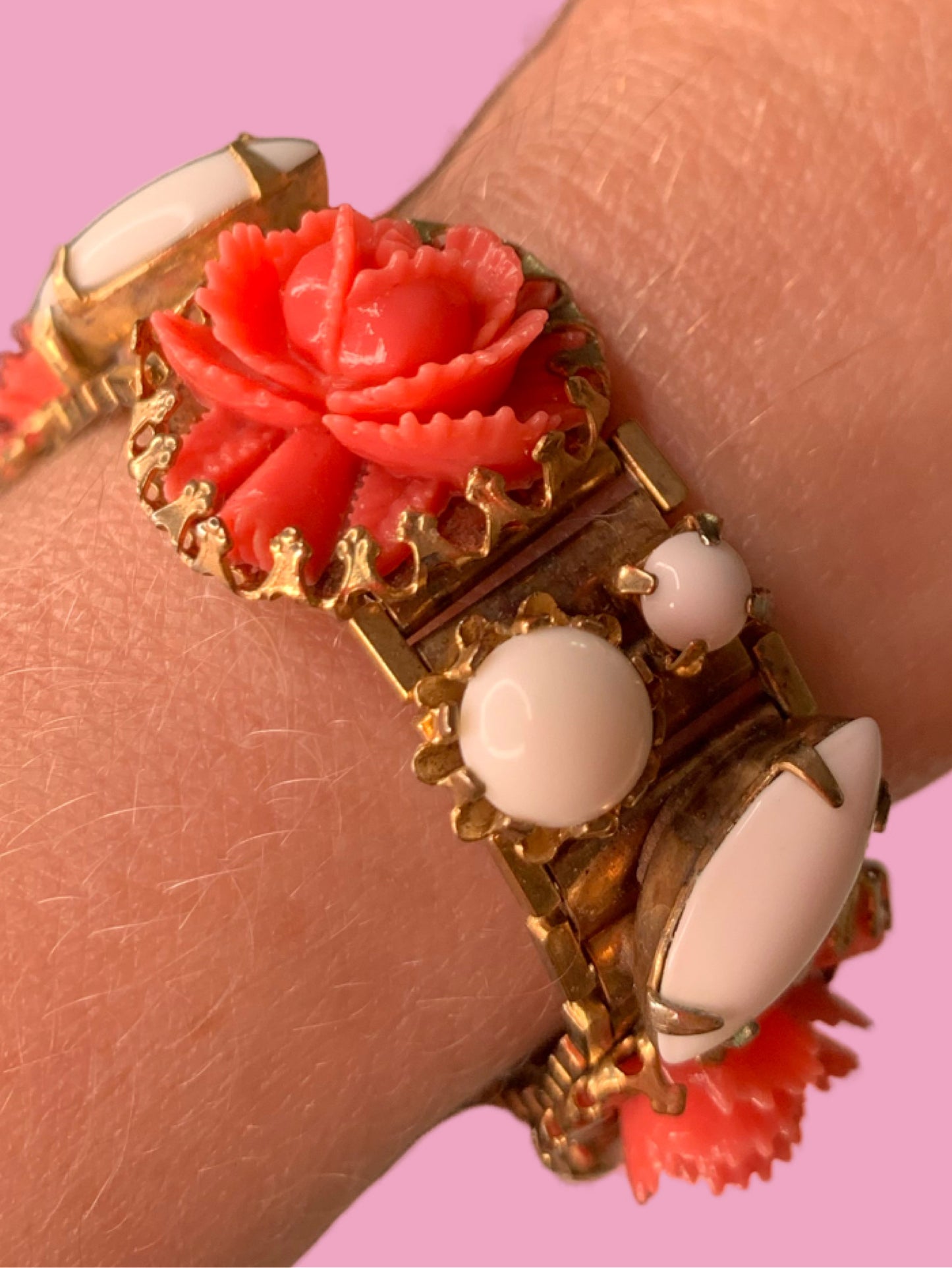 Mid Century Carved Celluloid Rose Bracelet