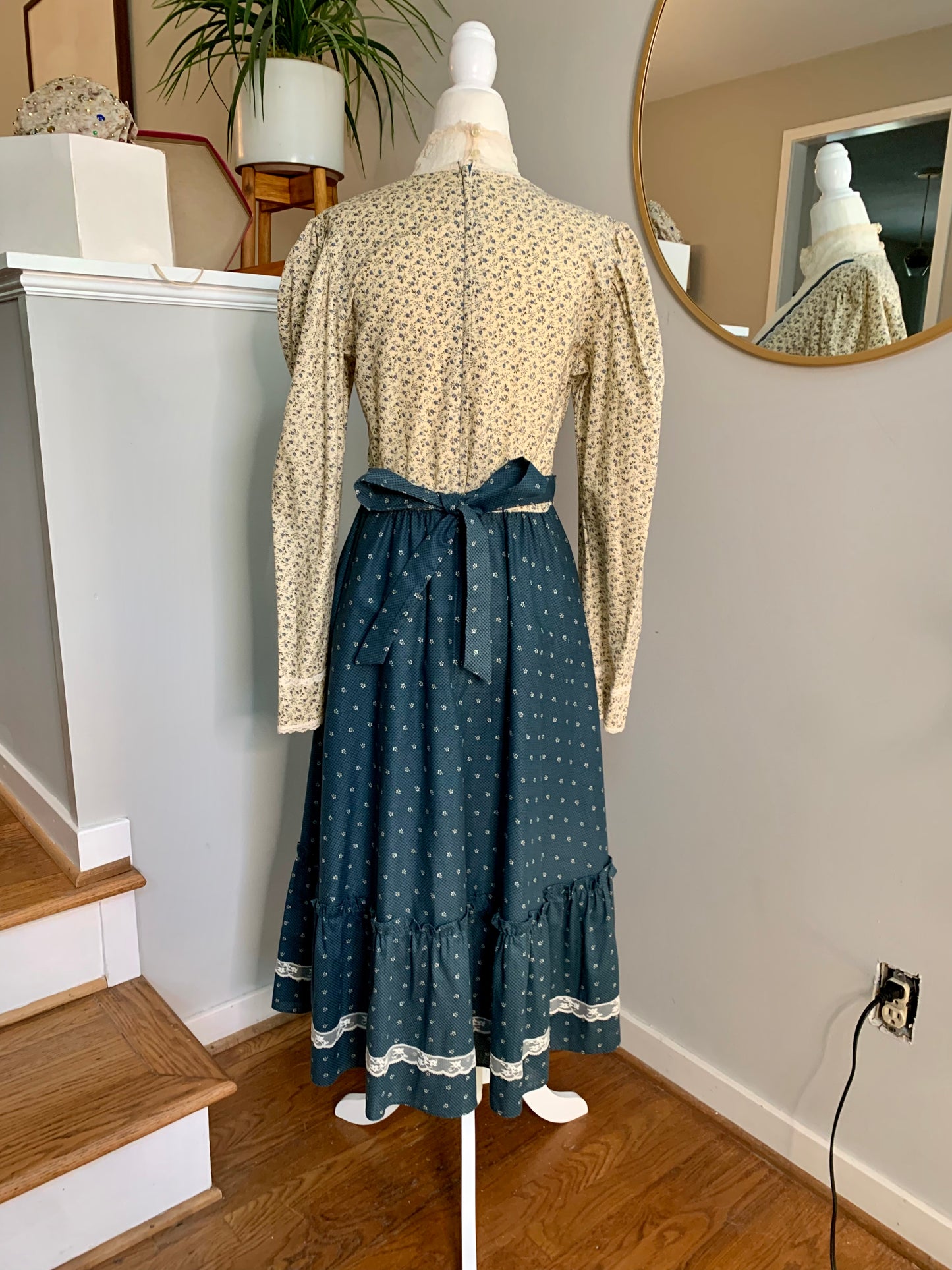 1970s Gunne Sax Blue Prairie Dress