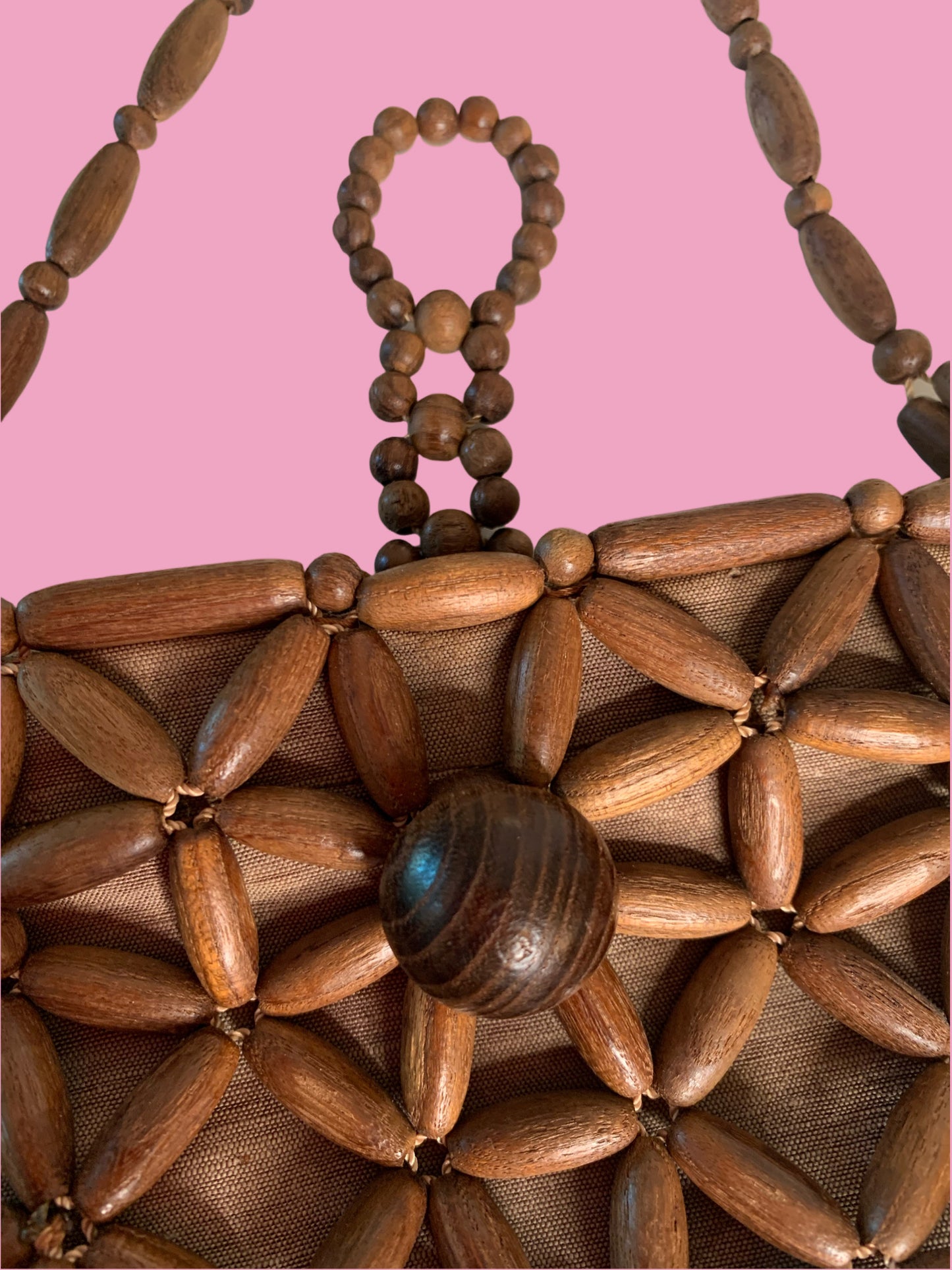 1970s Wooden Bead Shoulder Bag