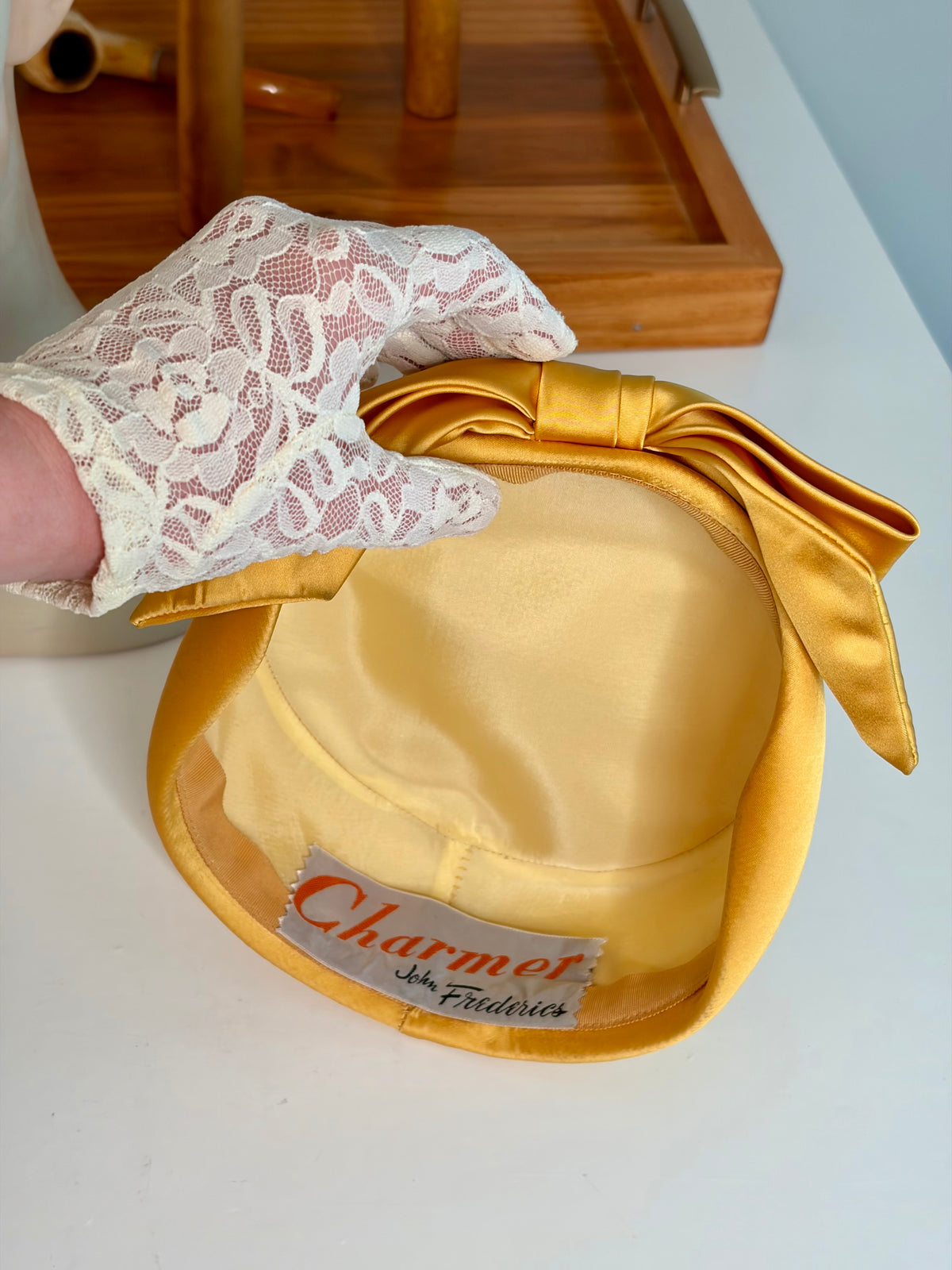 1950s Marigold Satin Hat w/ Front Bow
