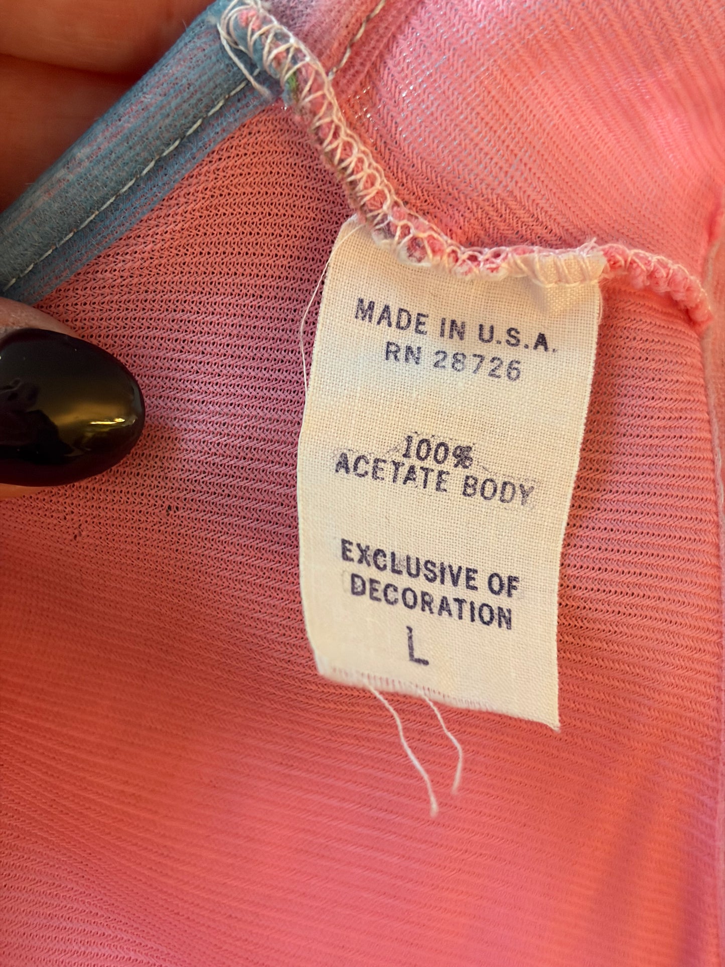 1960s Pink Nightgown with Blue/Green/Pink Ombré Ruffle Trim