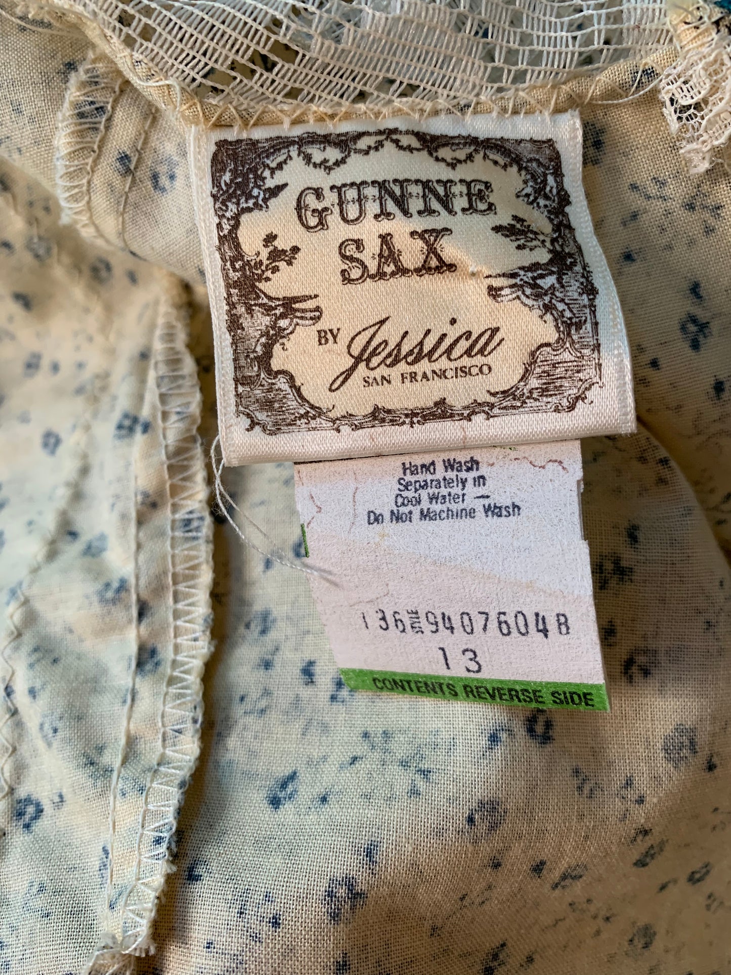 1970s Gunne Sax Blue Prairie Dress