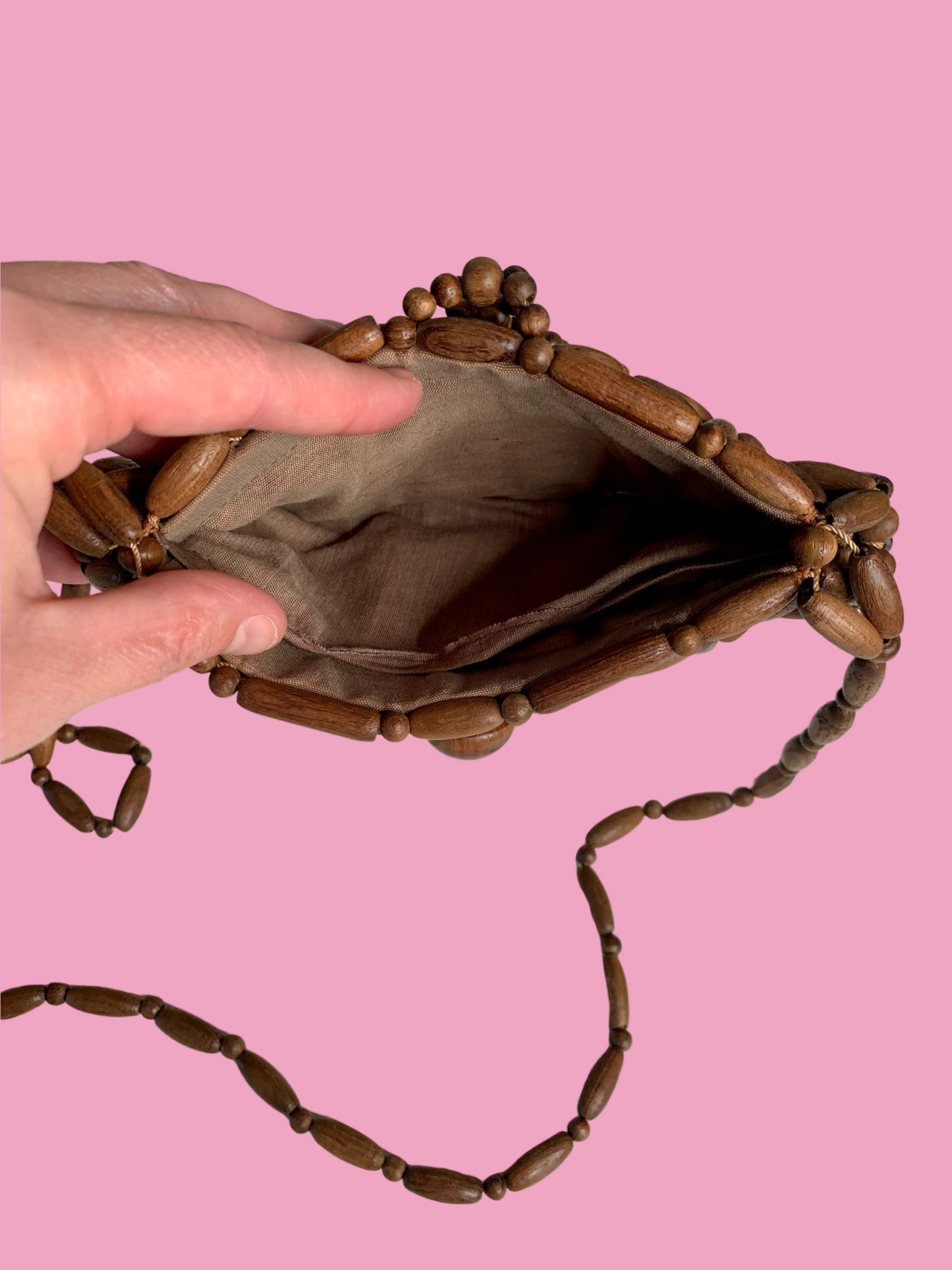 1970s Wooden Bead Shoulder Bag
