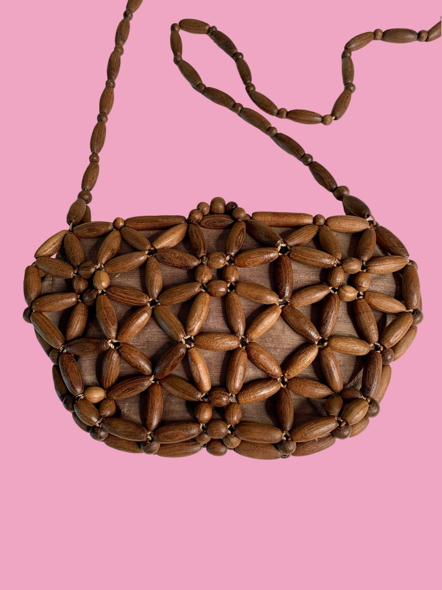 1970s Wooden Bead Shoulder Bag