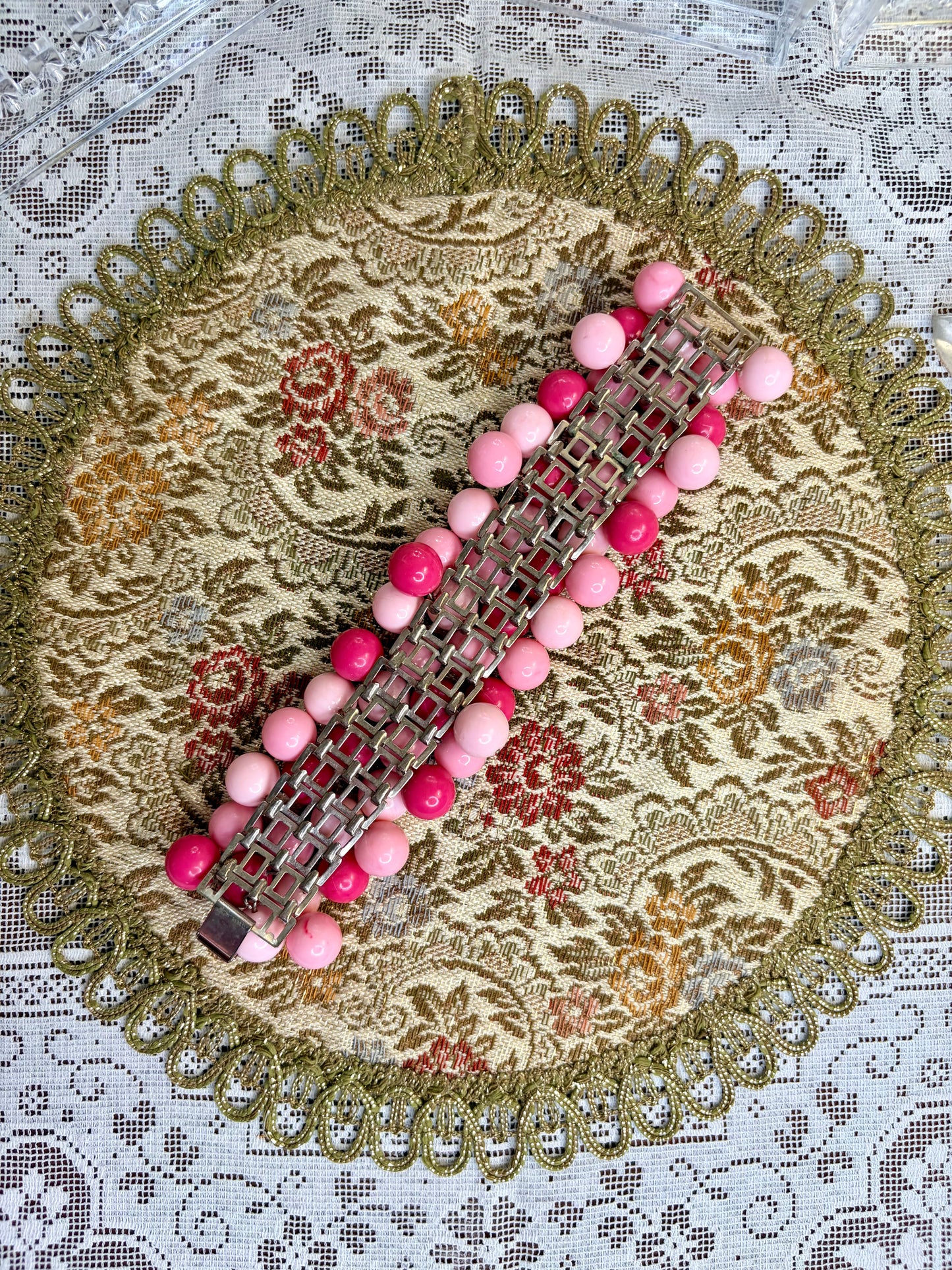 1960s Pink Beaded Ball Cha Cha Bracelet