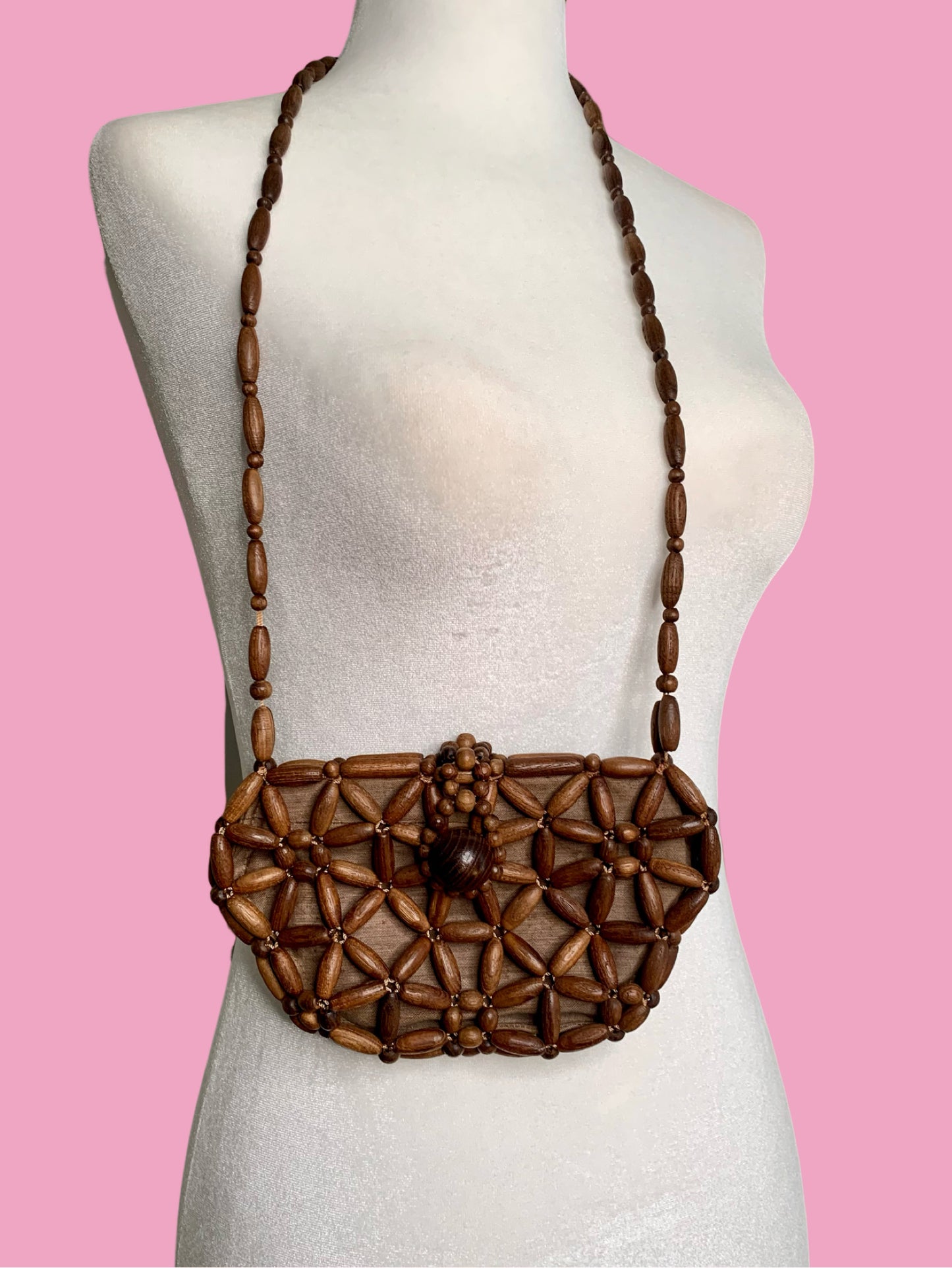 1970s Wooden Bead Shoulder Bag