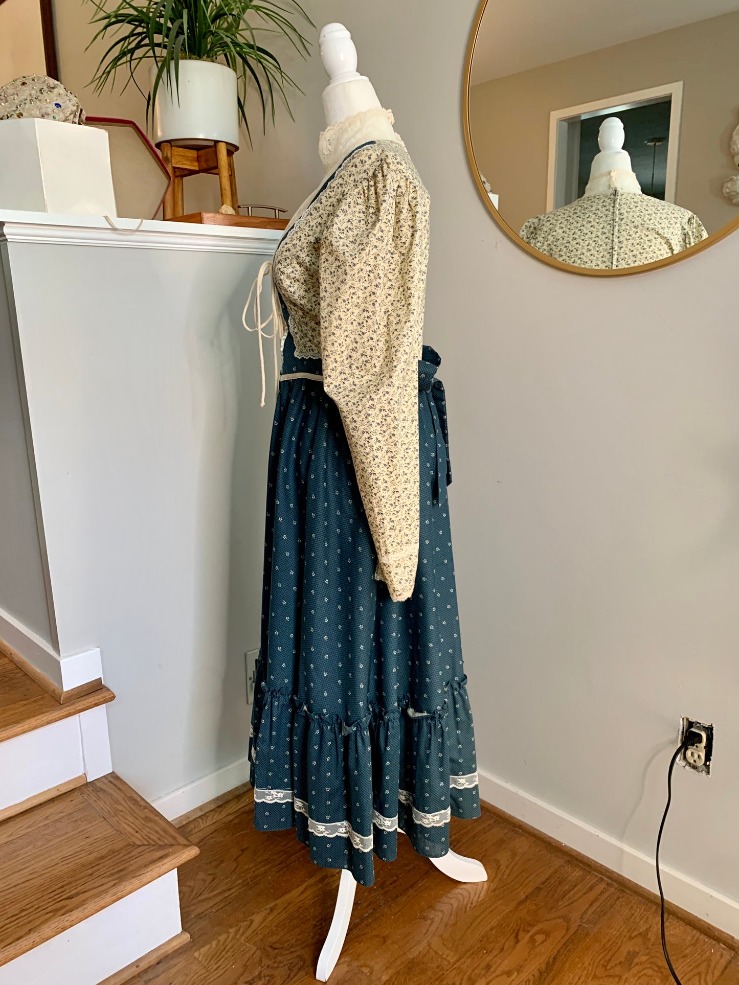 1970s Gunne Sax Blue Prairie Dress