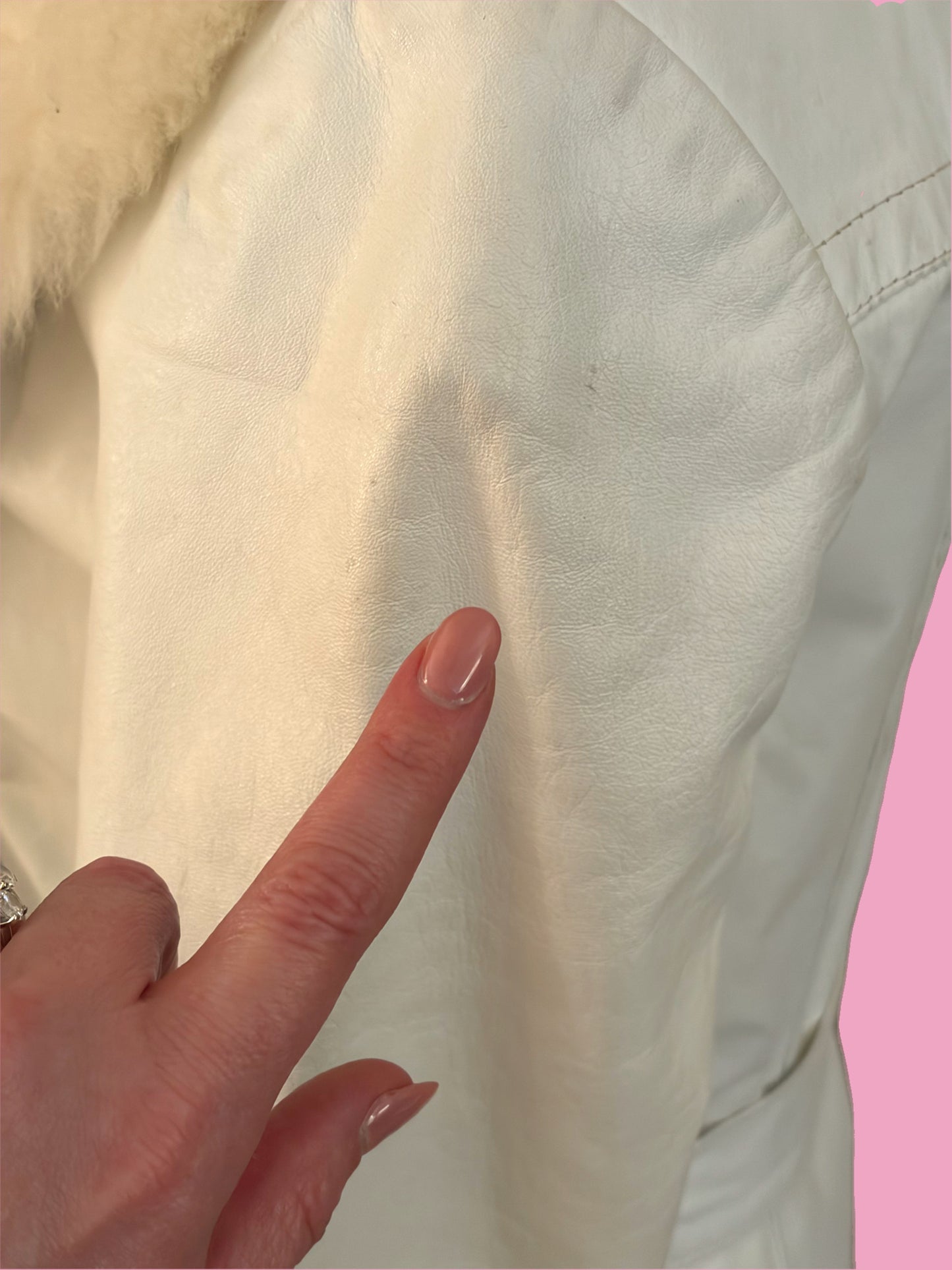 1970s White Leather Trench w/ Faux Fur Collar