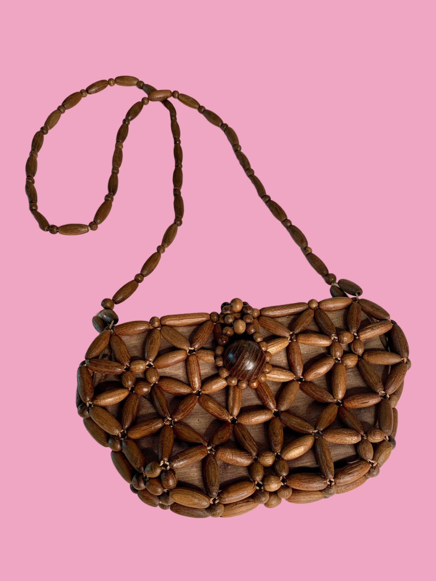 1970s Wooden Bead Shoulder Bag