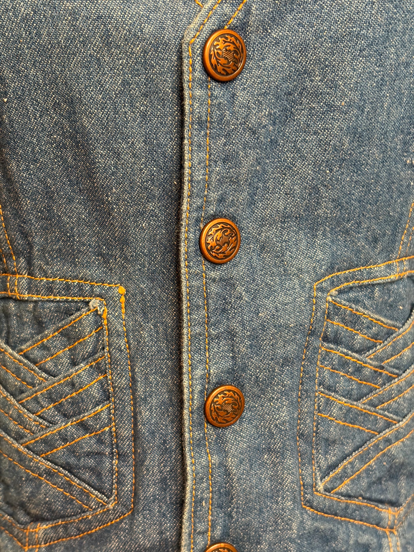 1970s Denim Vest with Braided Chevron Pockets