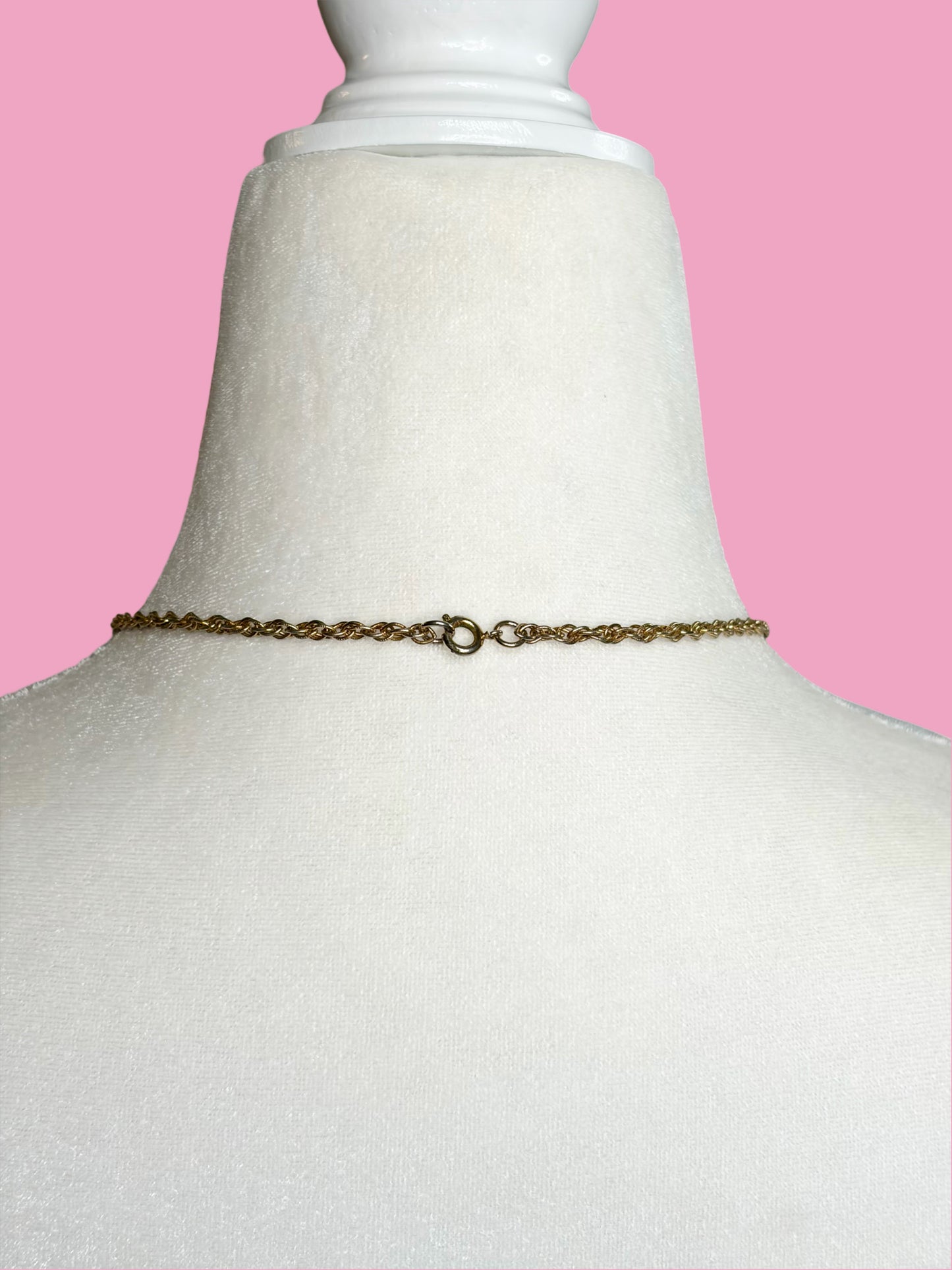 1960s Gold Tone Pendant Necklace w/ Colored Rhinestones, Blue Beads, & Faux Center Pearl
