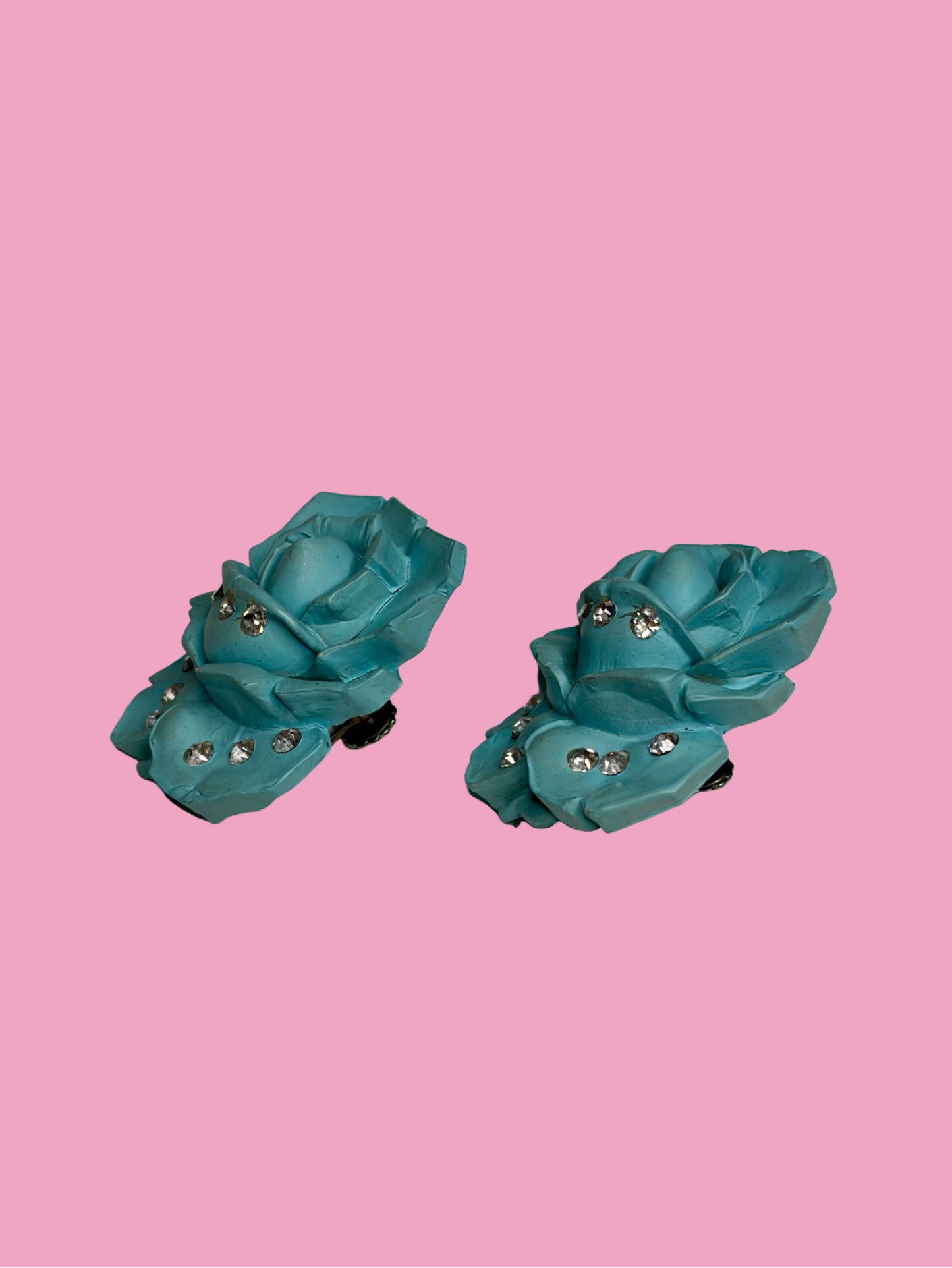 1950s Blue Cabbage Rose/Rhinestone Screwbacks