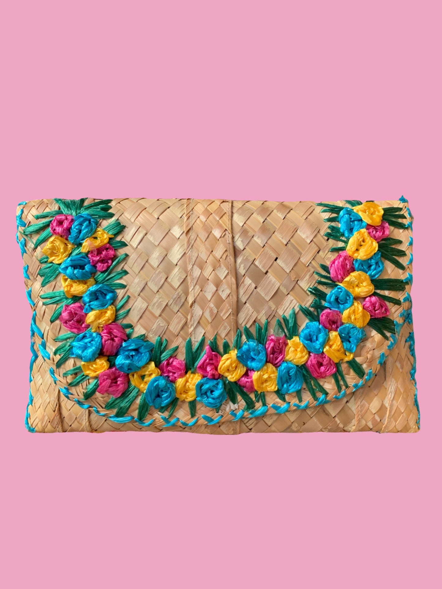 Floral Raffia Clutch