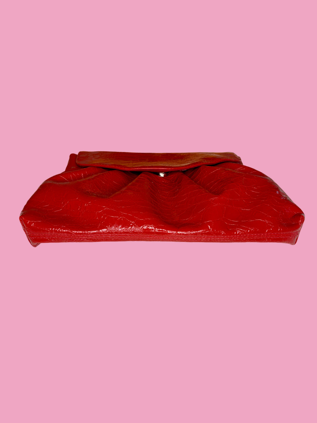 Vintage Large Cherry Red Faux Leather Clutch Bag