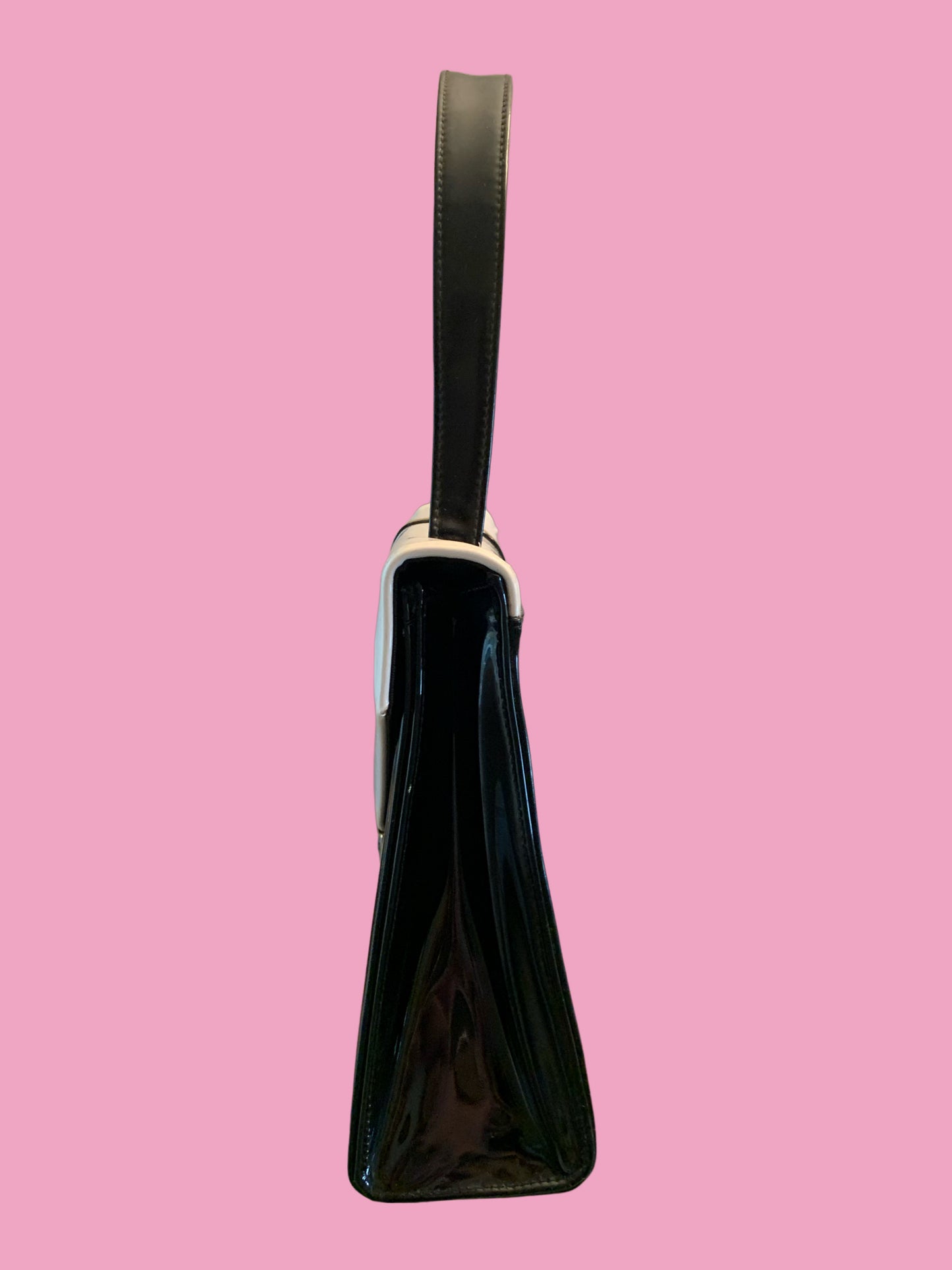 Mid Century Black/White/Gold Patent Leather Handbag