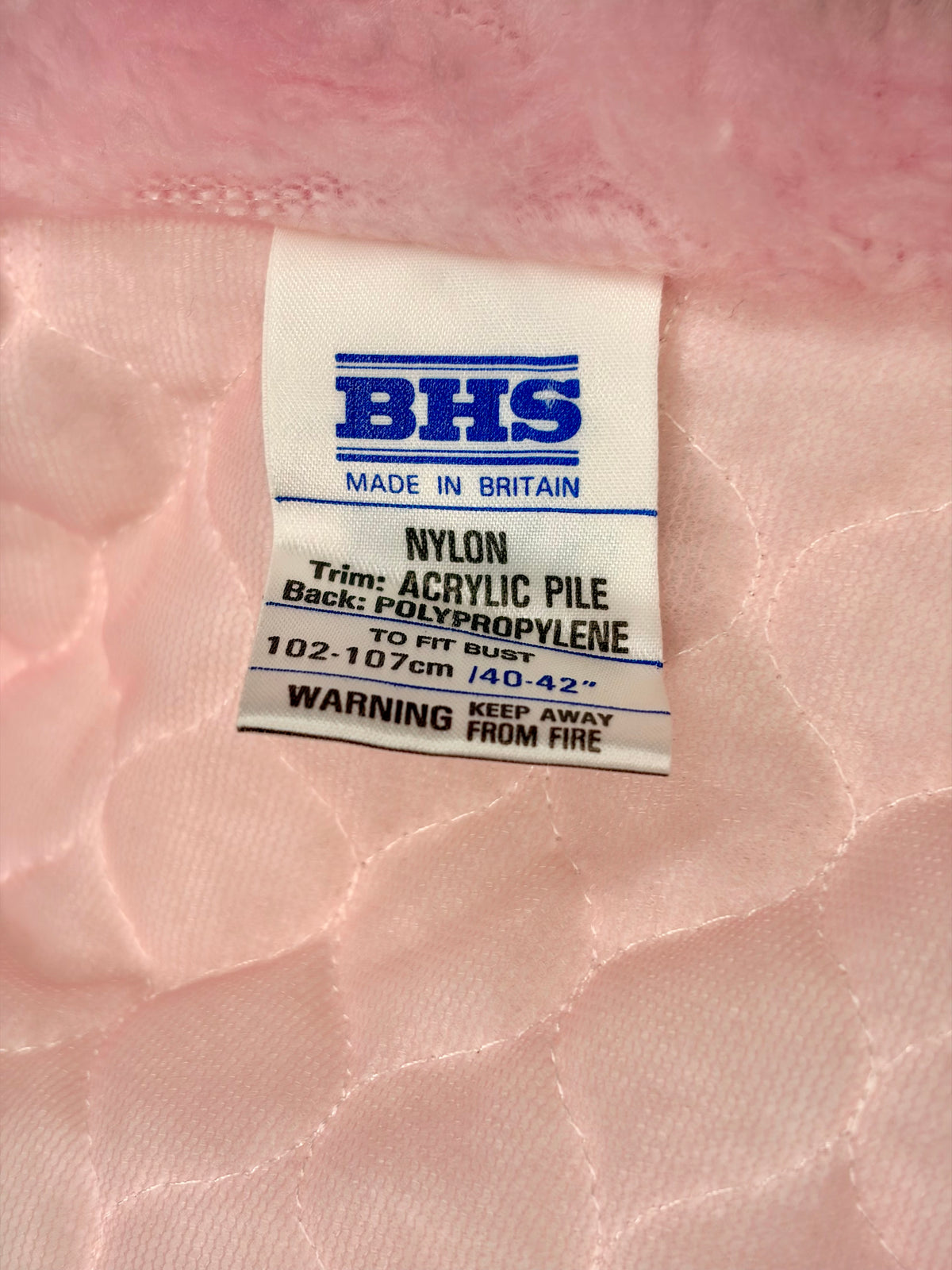 1970s Baby Pink Quilted Robe w/ Faux Fur Trim by BHS