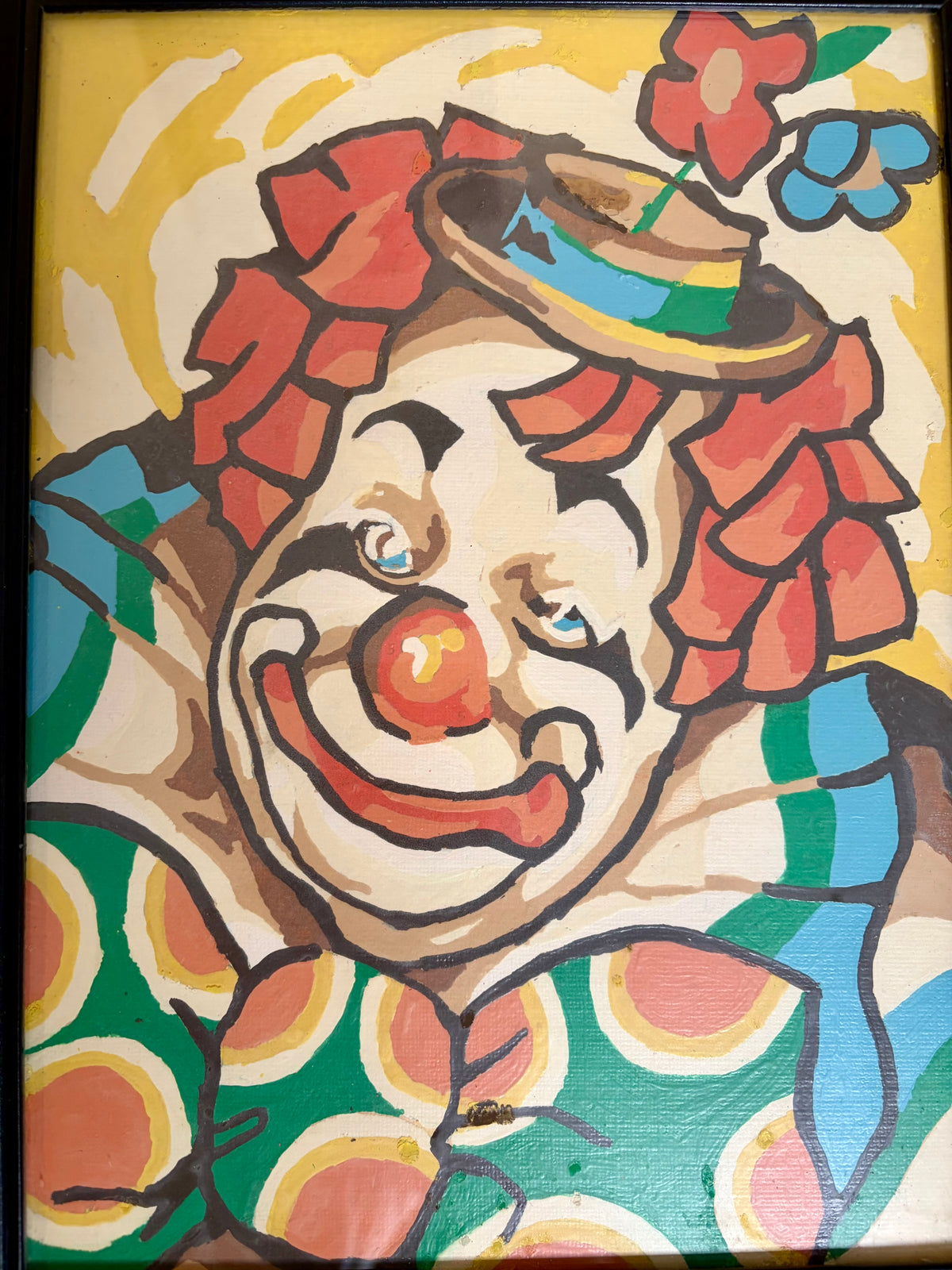 Vintage 1980s Framed Pair of Paint by Numbers Clowns