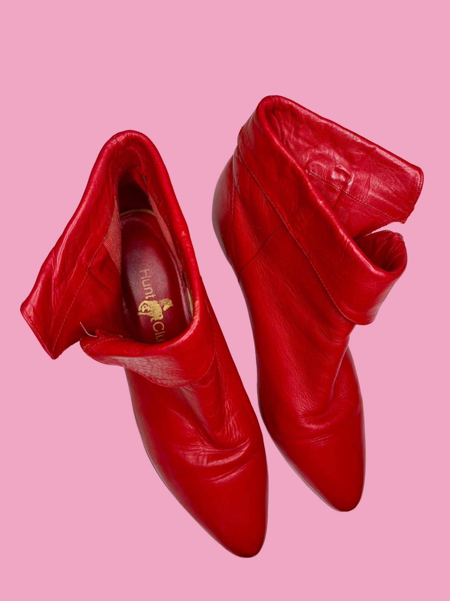 1980s Cherry Red Leather Cuffed Ankle Booties