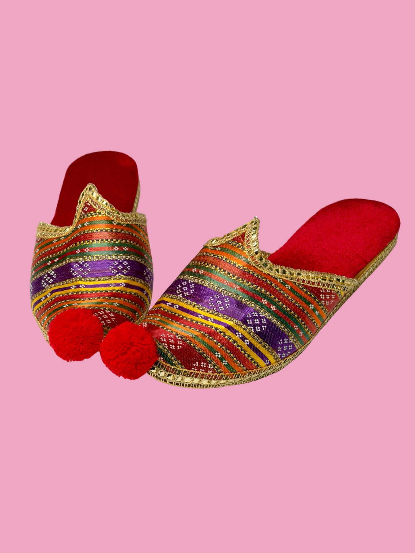Vintage Handmade Rainbow Silk Harem Slippers
