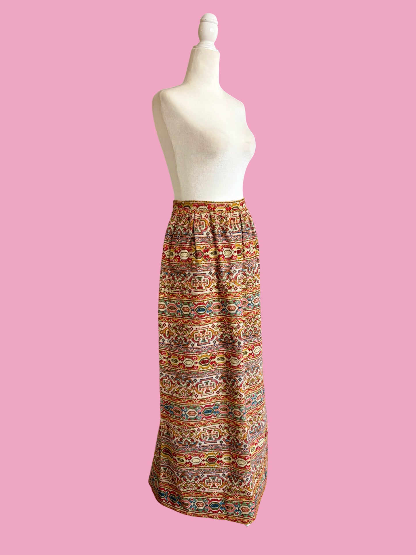 1960s Groovy Rainbow Needlepoint Maxi Skirt by Sloat New York