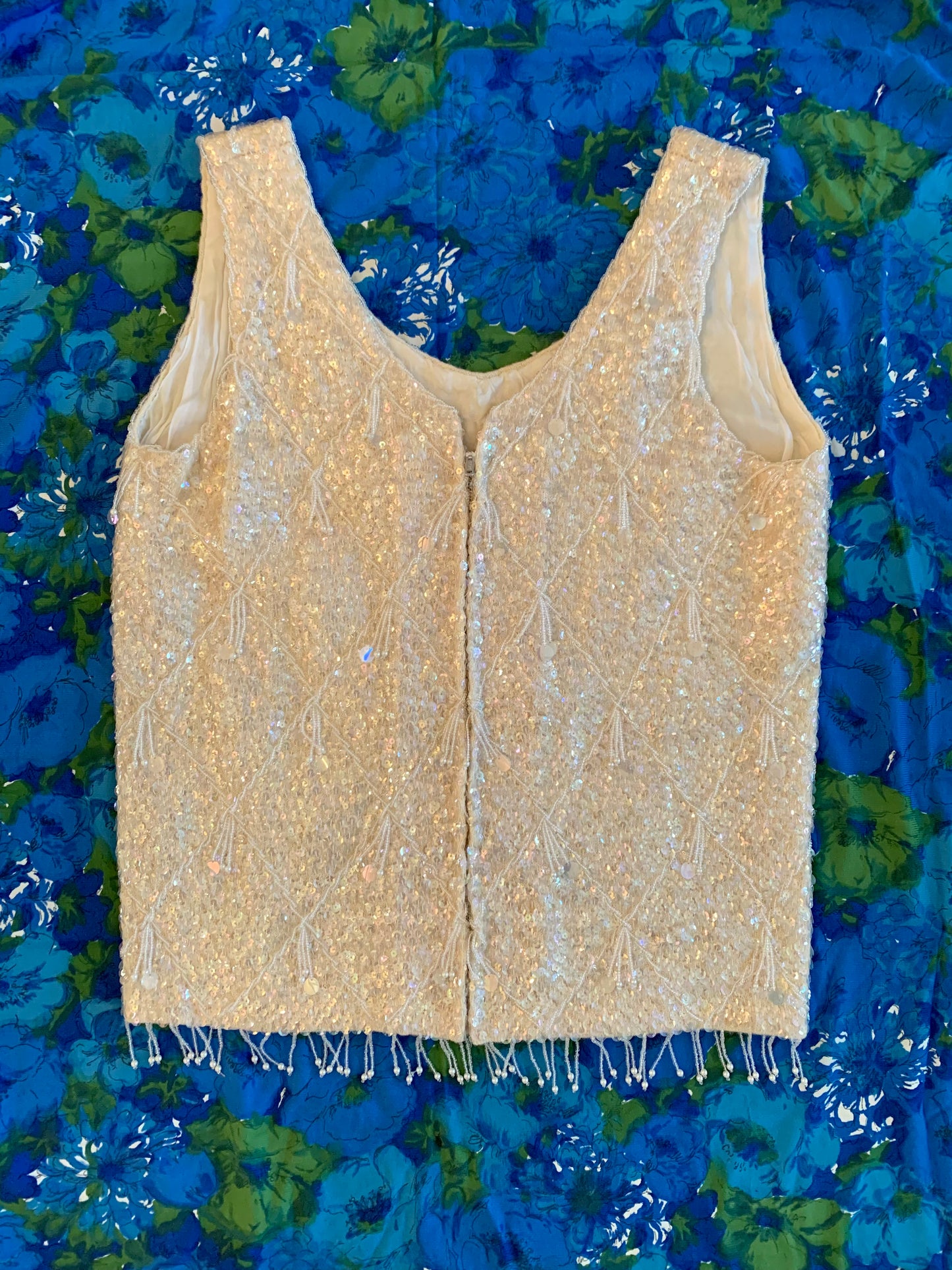 Silk/Knit Beaded Sequined Top