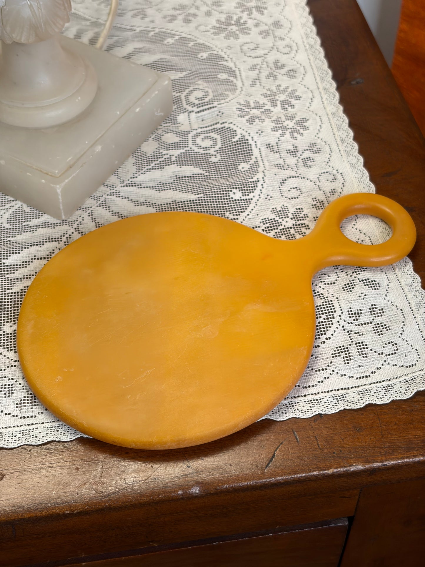 Antique Art Deco Butterscotch Bakelite/Celluloid Handheld Vanity Mirror