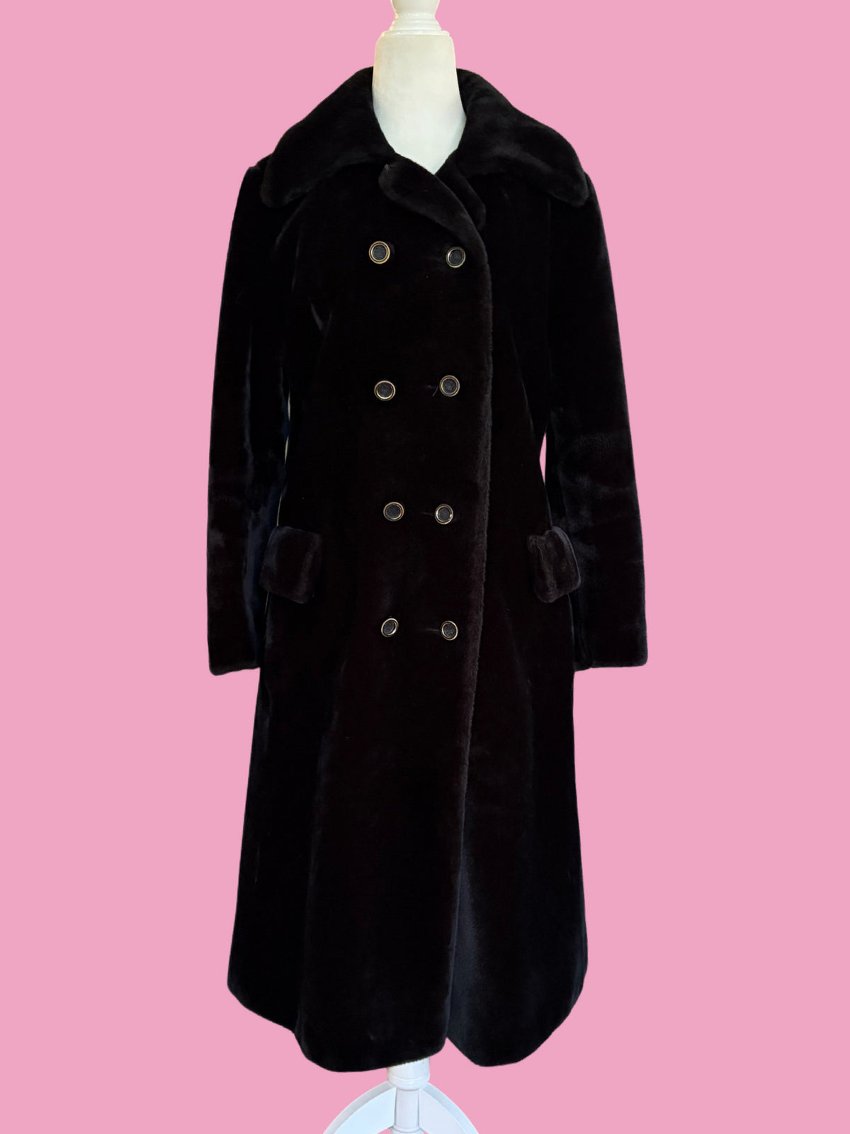 1970s Classic Double Breasted Faux Fur Coat by Borgazia