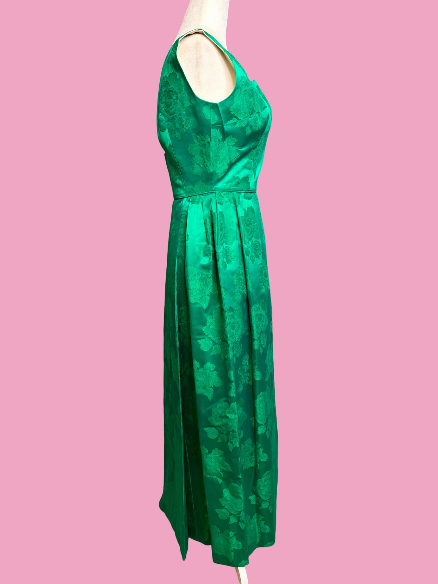 1950s Emerald Floral Brocade Party Dress with Matching Jacket