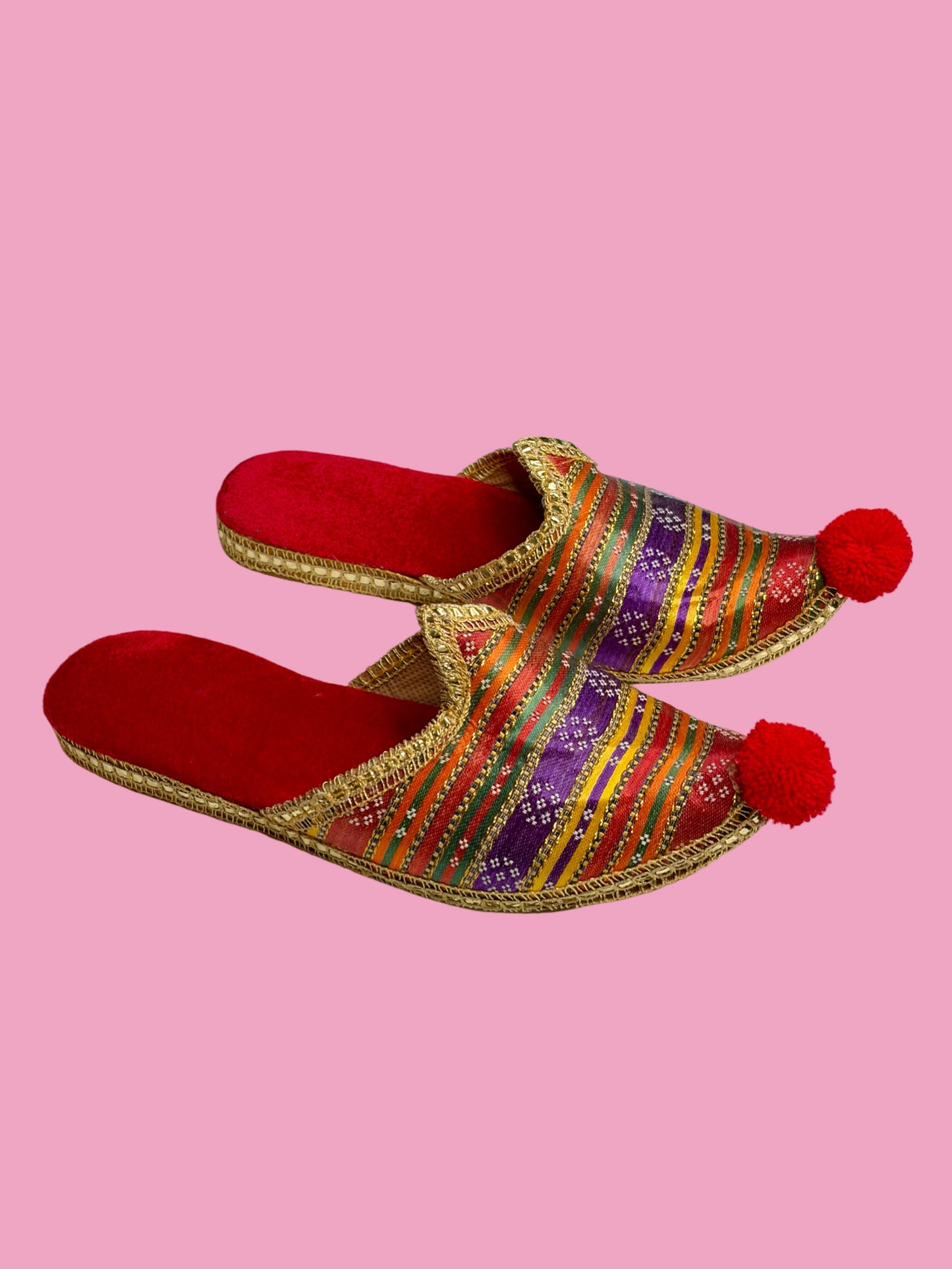 Vintage Handmade Rainbow Silk Harem Slippers
