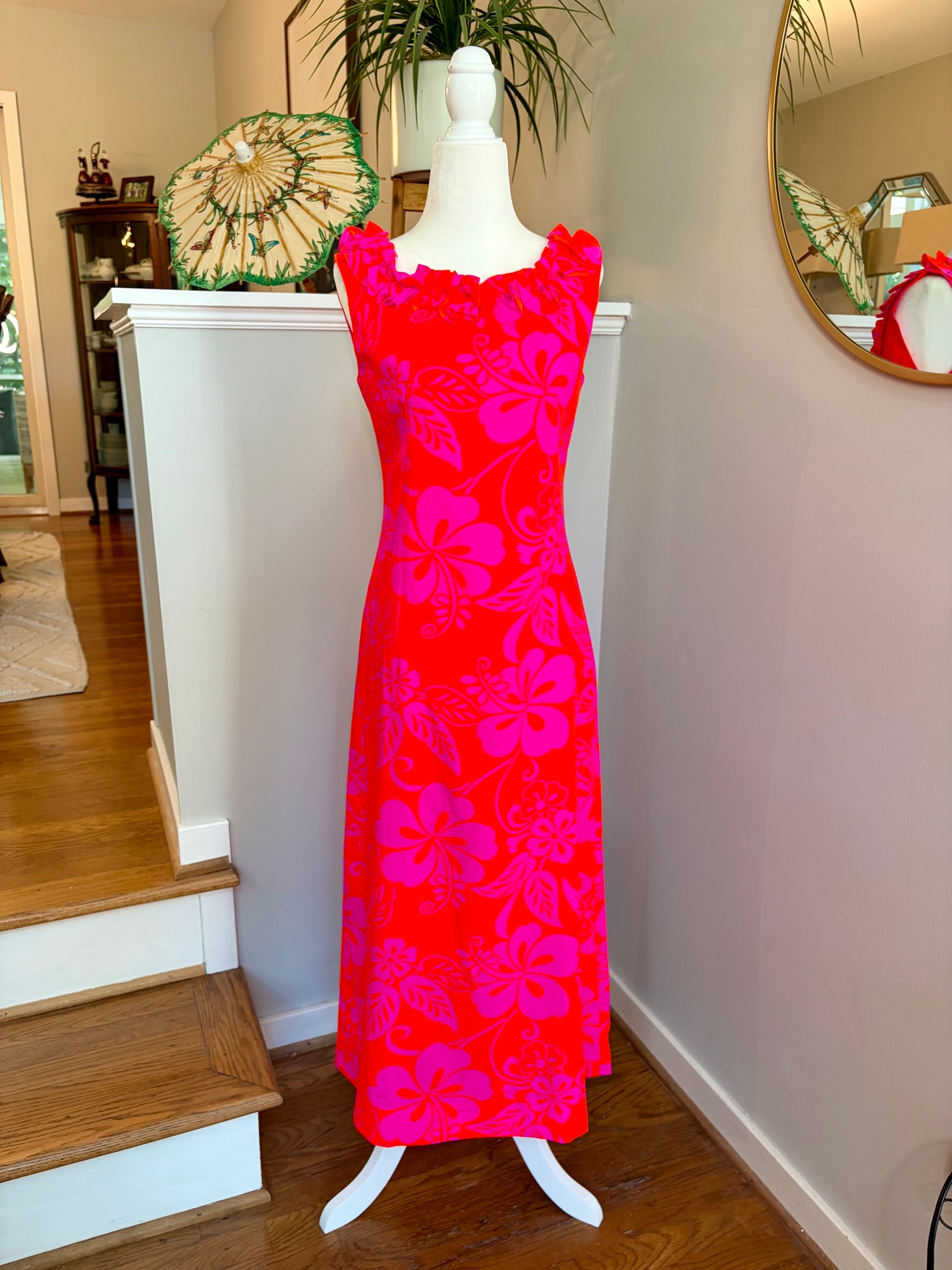 1960s Hale Muu Hawaiian Day Glo Tiki Dress