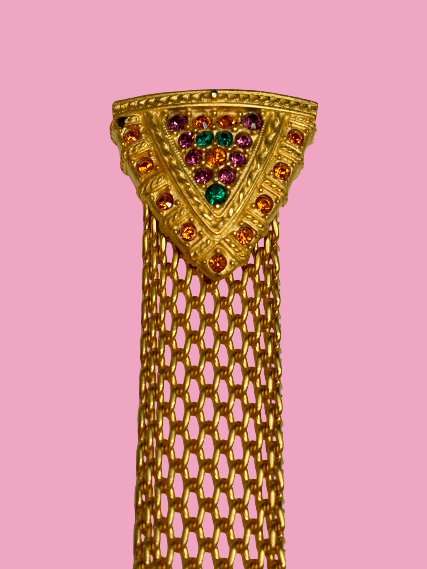 1980s Signed JBK USA Gold Tone Mesh Bracelet w/ Jeweled Clasp