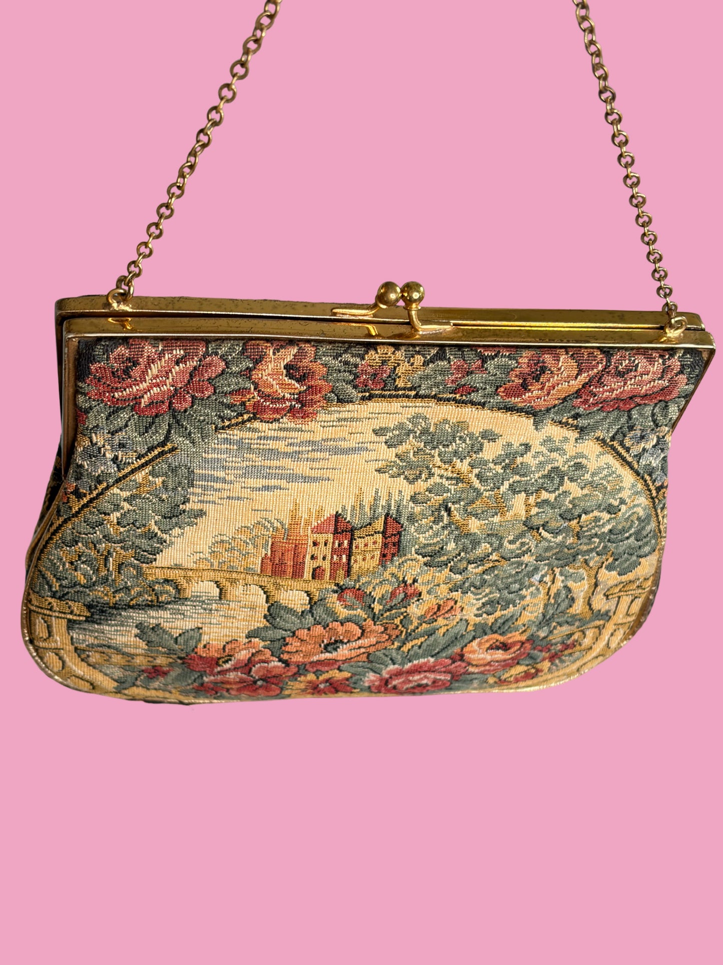 1930s Art deco Scenic Petit Point Tapestry Bag