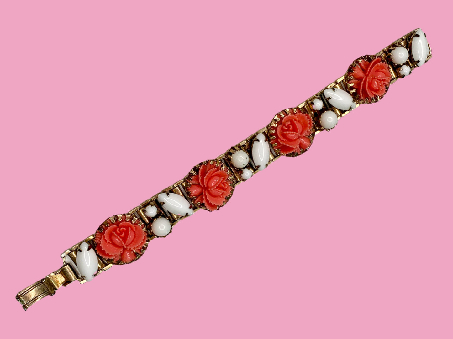 Mid Century Carved Celluloid Rose Bracelet