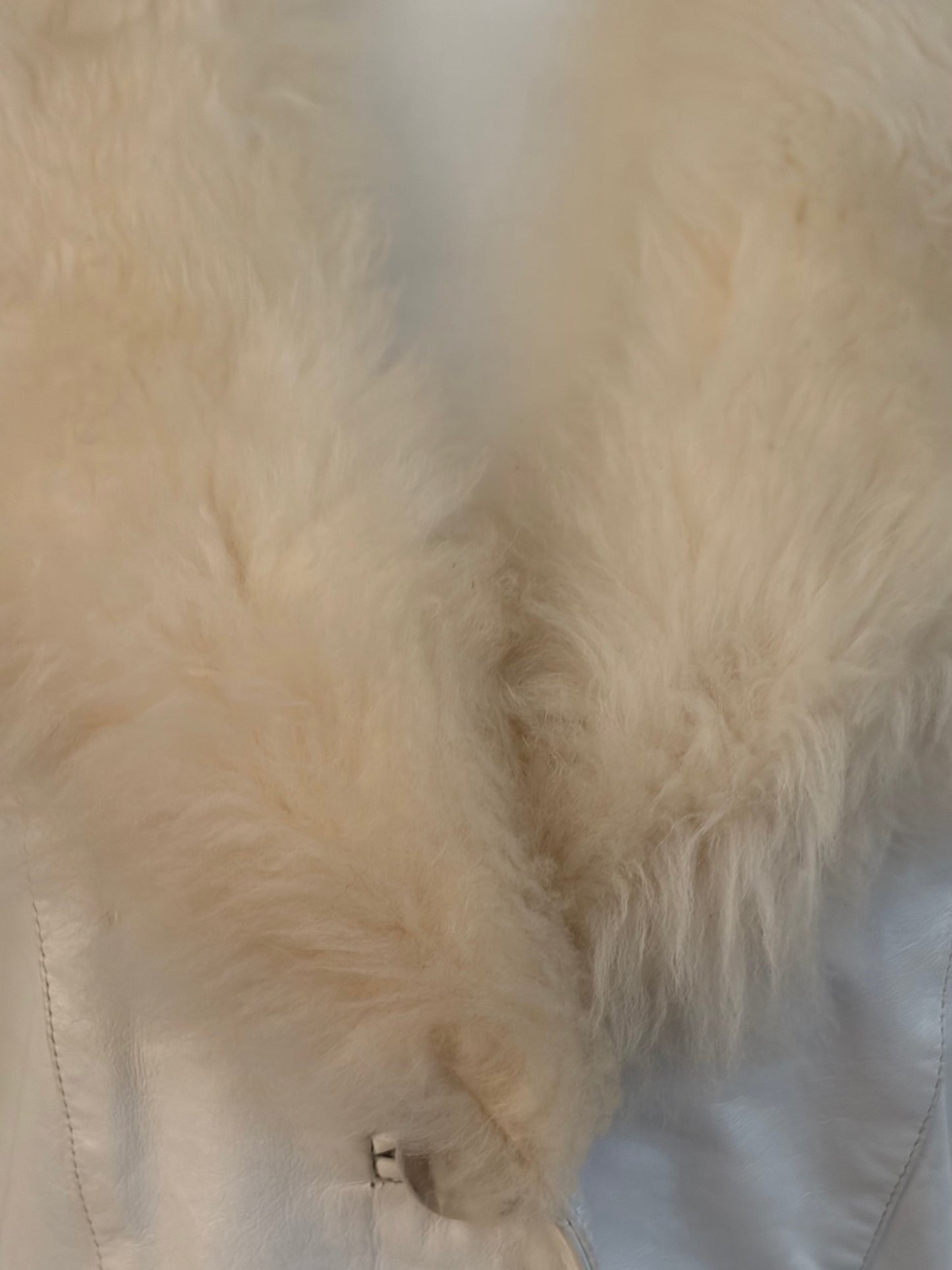 1970s White Leather Trench w/ Faux Fur Collar