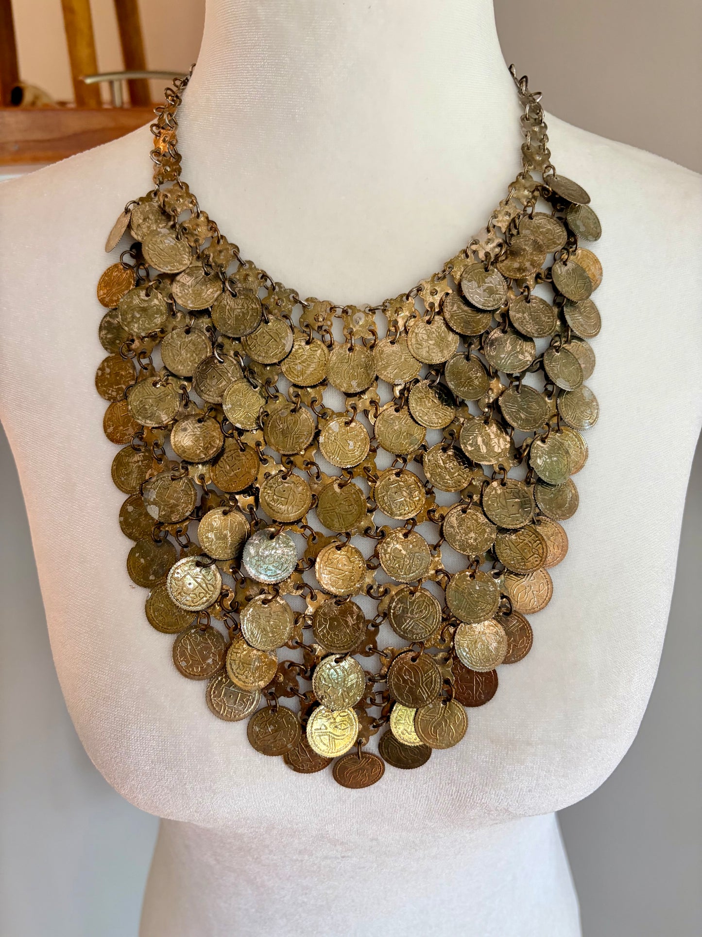 1960s Vintage Bohemian Coin Bib Necklace