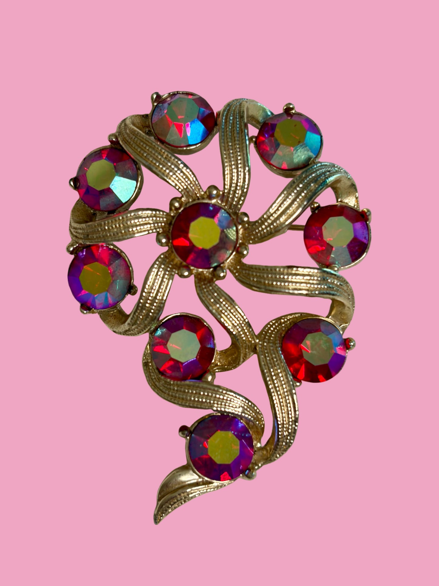 1960s Kramer Red AB Crystal Brooch