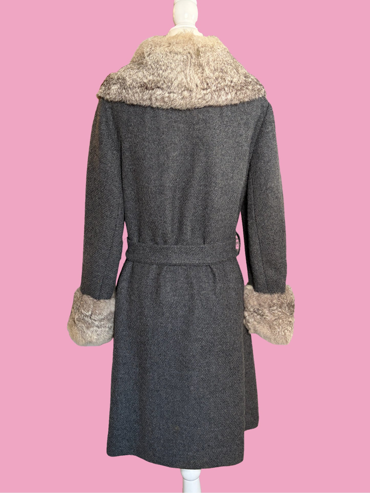 1970s Wool Coat with Rabbit Fur Trim
