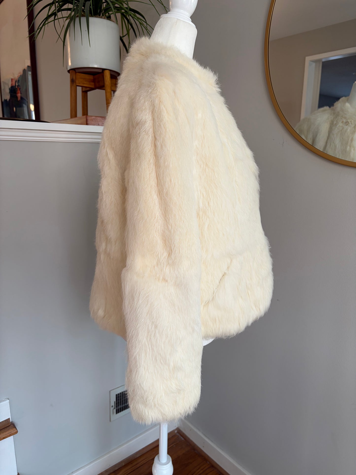 1950s Cream Rabbit Fur Cropped Jacket