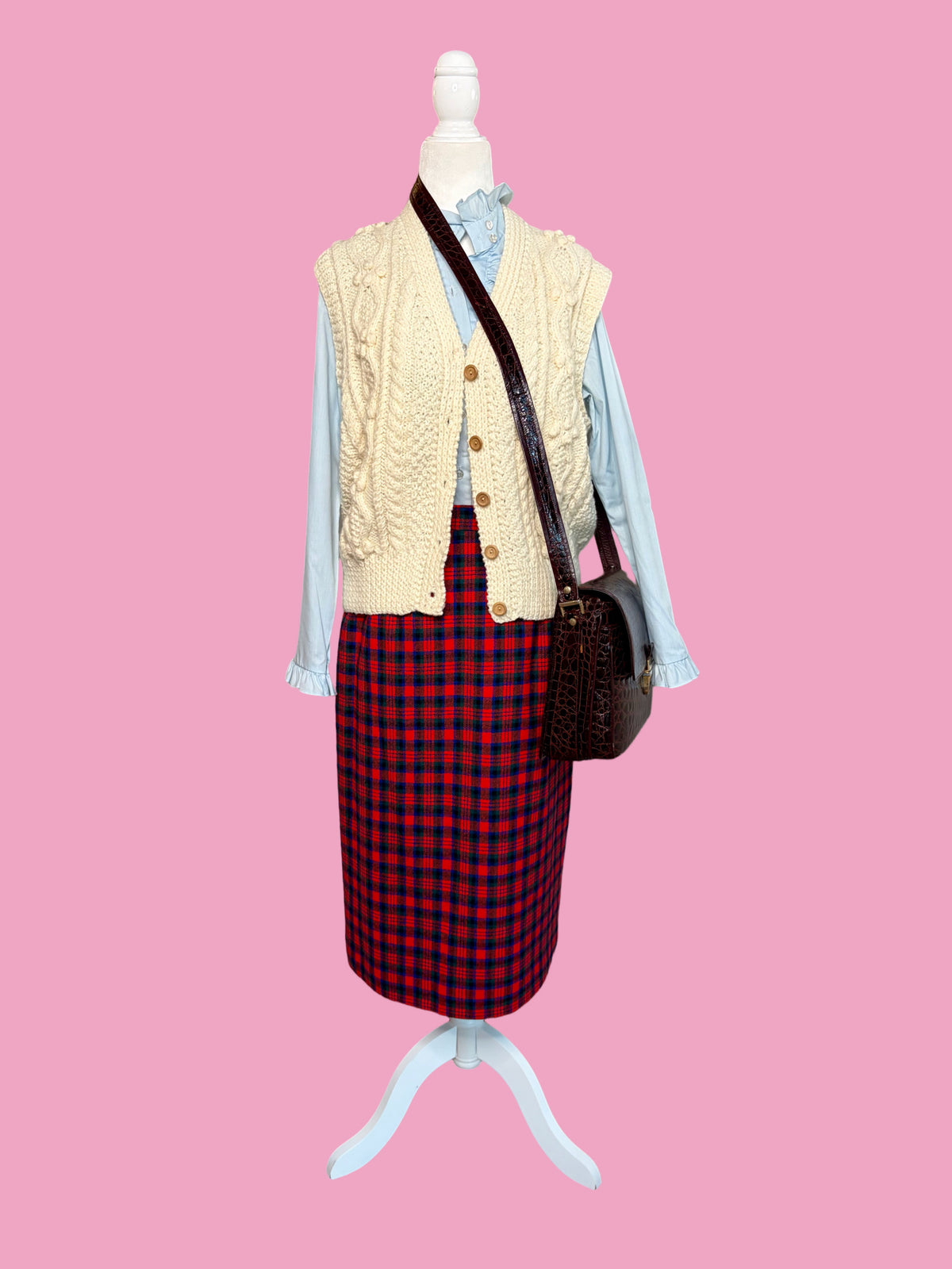 1970s Vintage Red Green Blue Tartan Plaid Wool Skirt by Pendleton