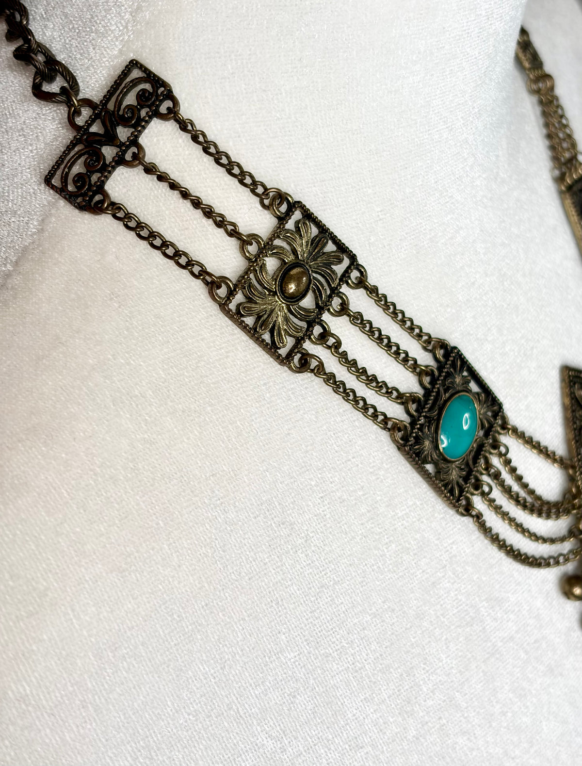1960s Brass & Faux Turquoise Bib Necklace