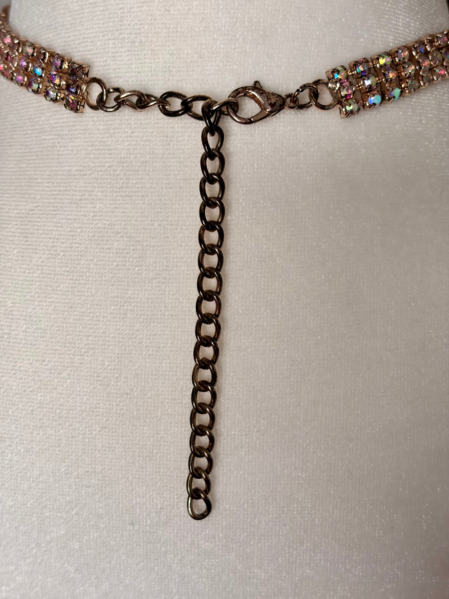 Vintage Rhinestone Fringe Choker Bib Necklace