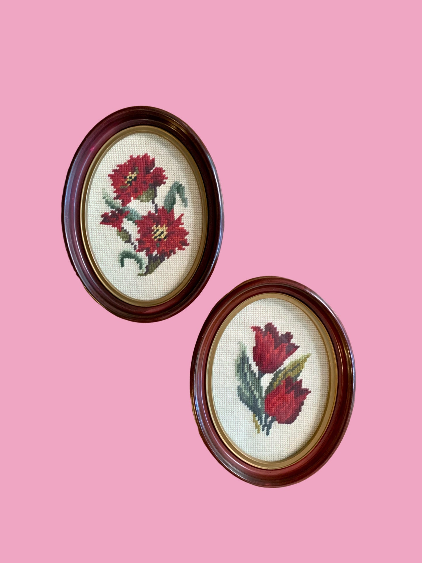 Pair of Floral Needlepoints