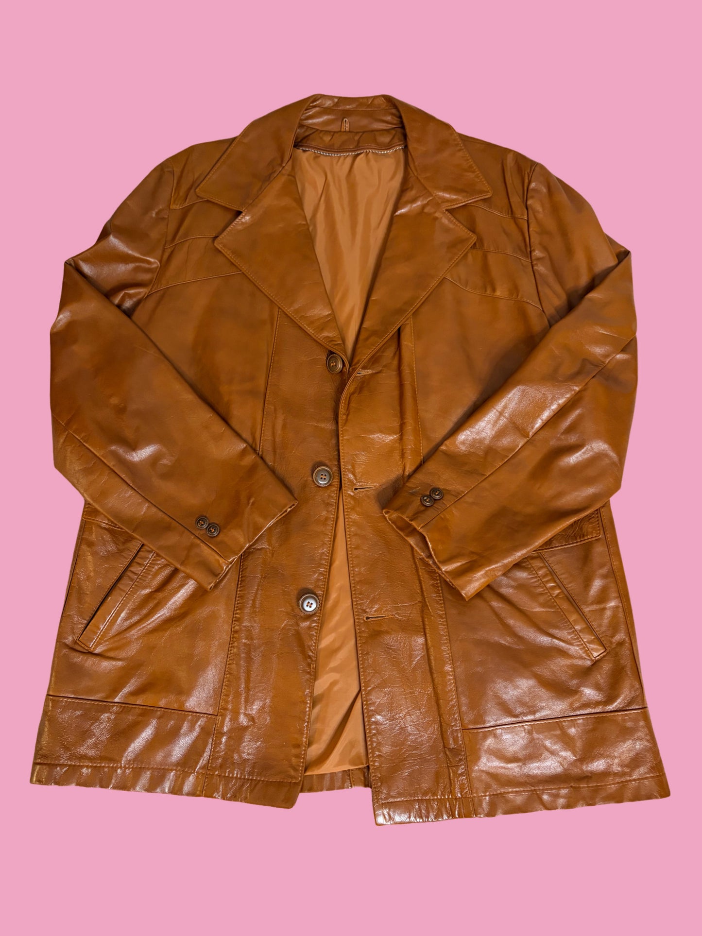 1970s Men’s Caramel Leather Jacket