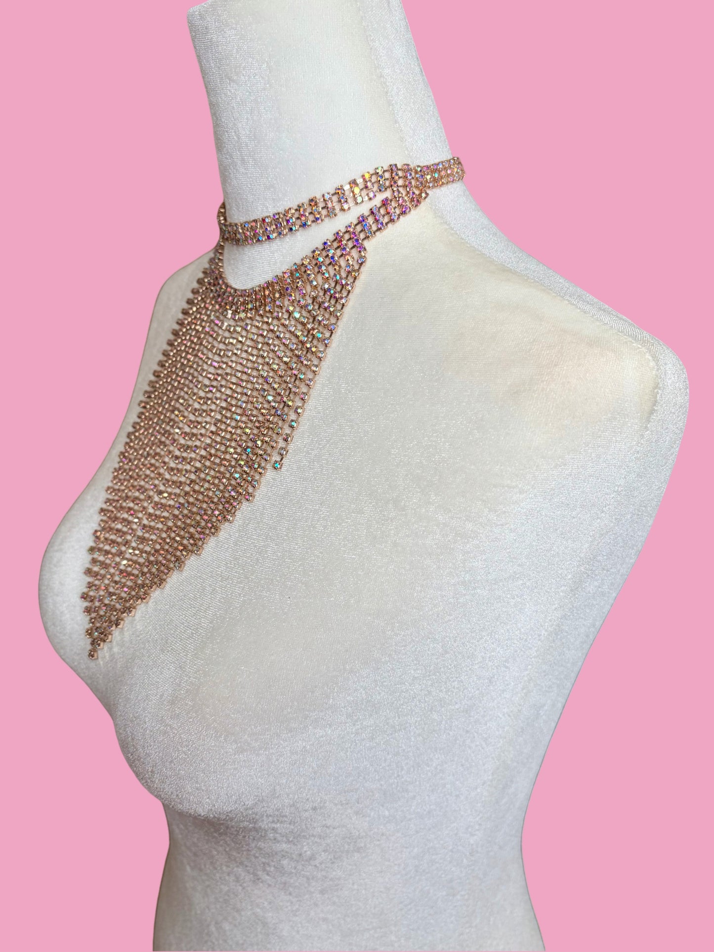 Vintage Rhinestone Fringe Choker Bib Necklace
