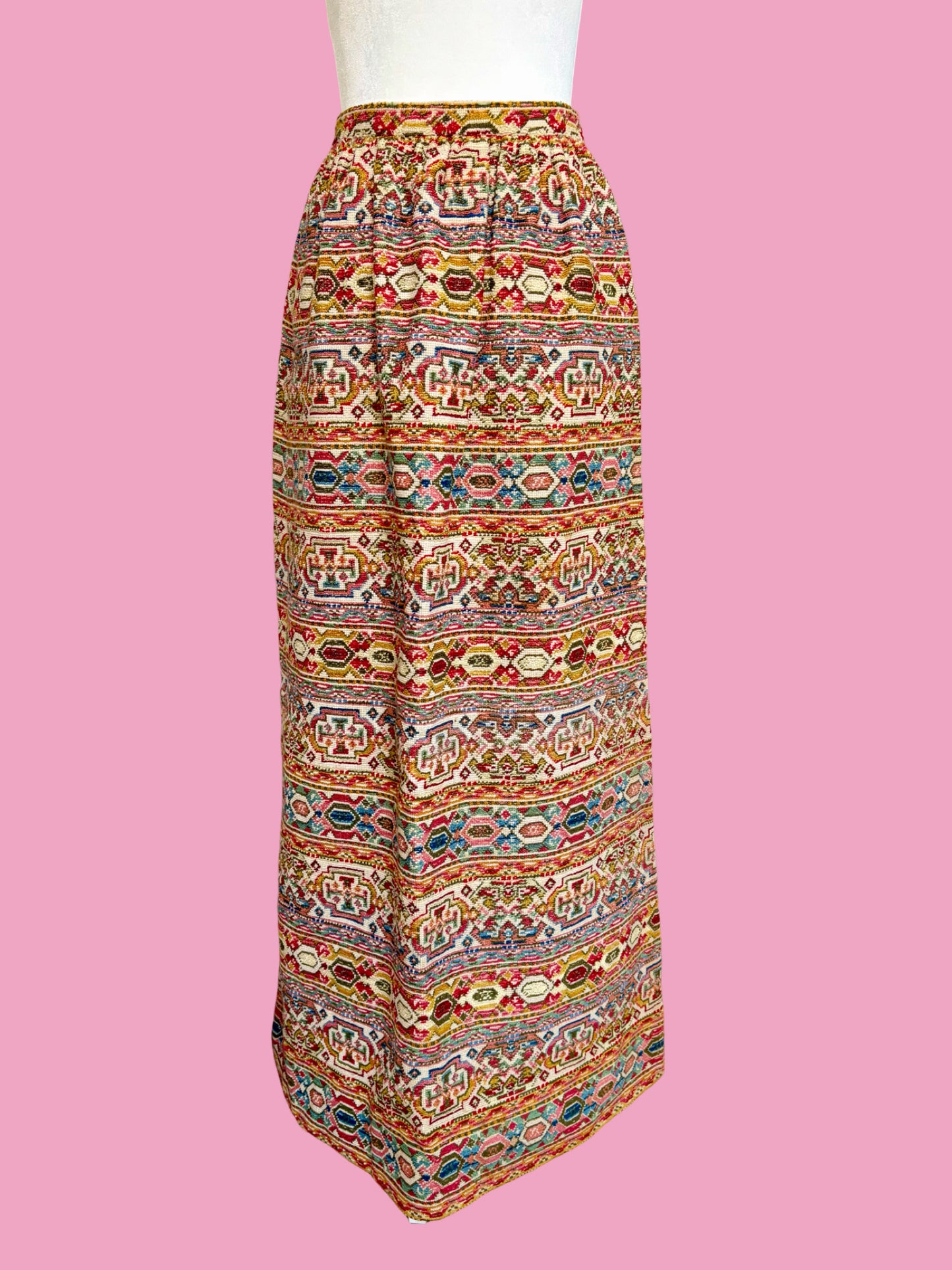 1960s Groovy Rainbow Needlepoint Maxi Skirt by Sloat New York