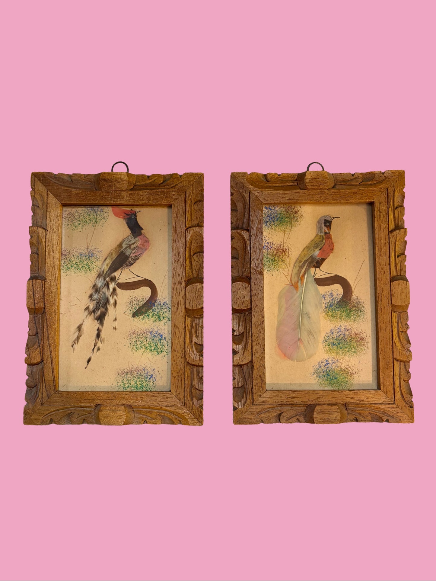 Pair of Vintage Feather Art Birds