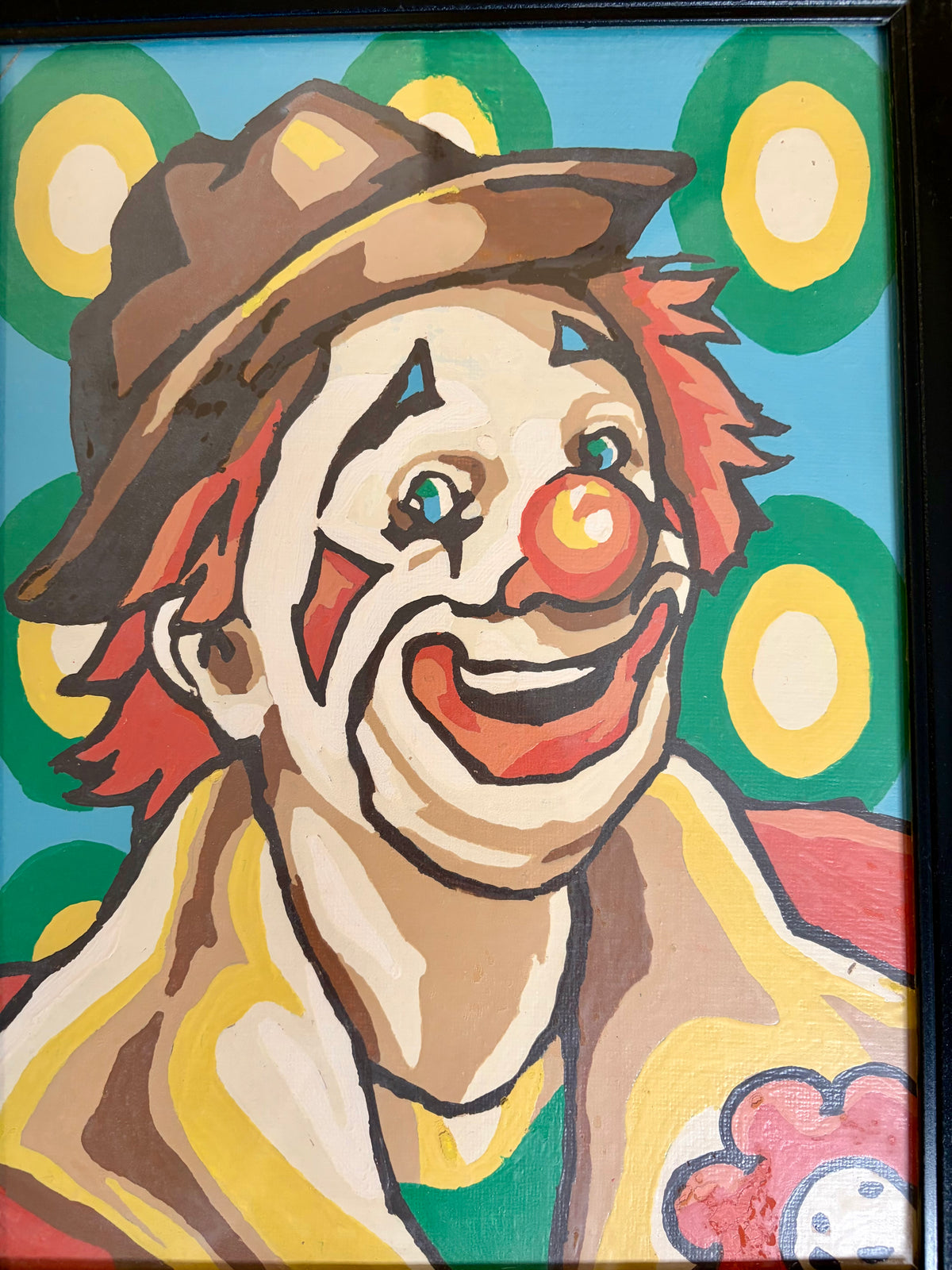 Vintage 1980s Framed Pair of Paint by Numbers Clowns