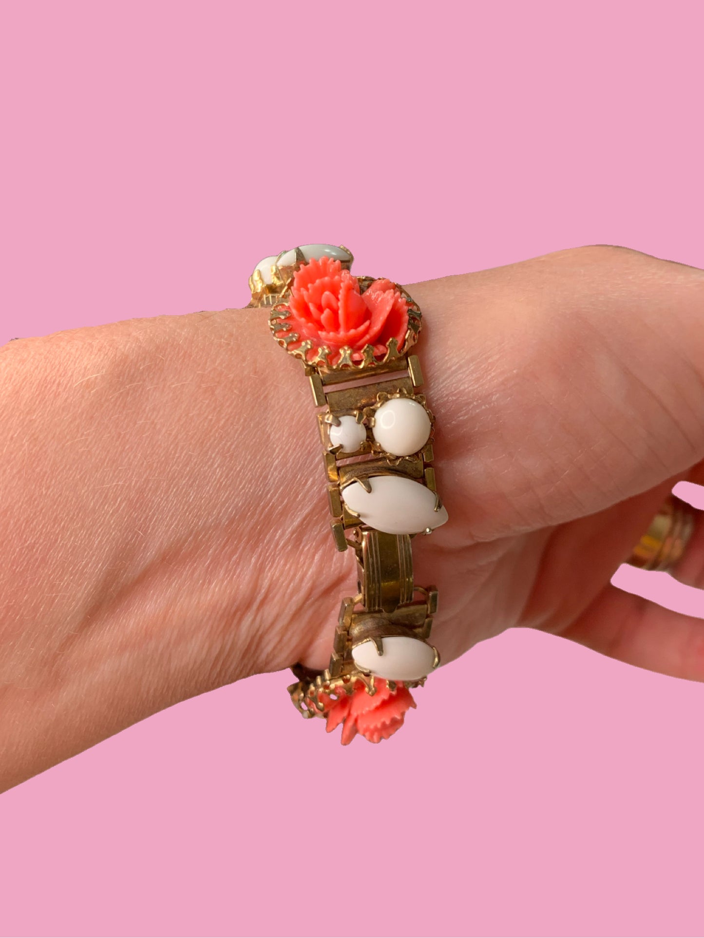 Mid Century Carved Celluloid Rose Bracelet